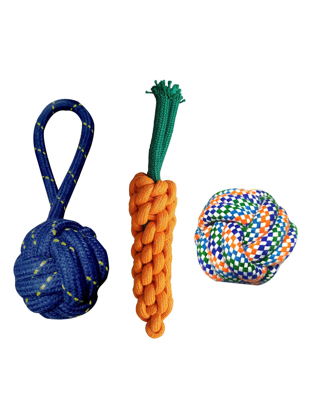 Emily pets Multicoloured Pack Of 3 Durable Knotted Small Pet Toys