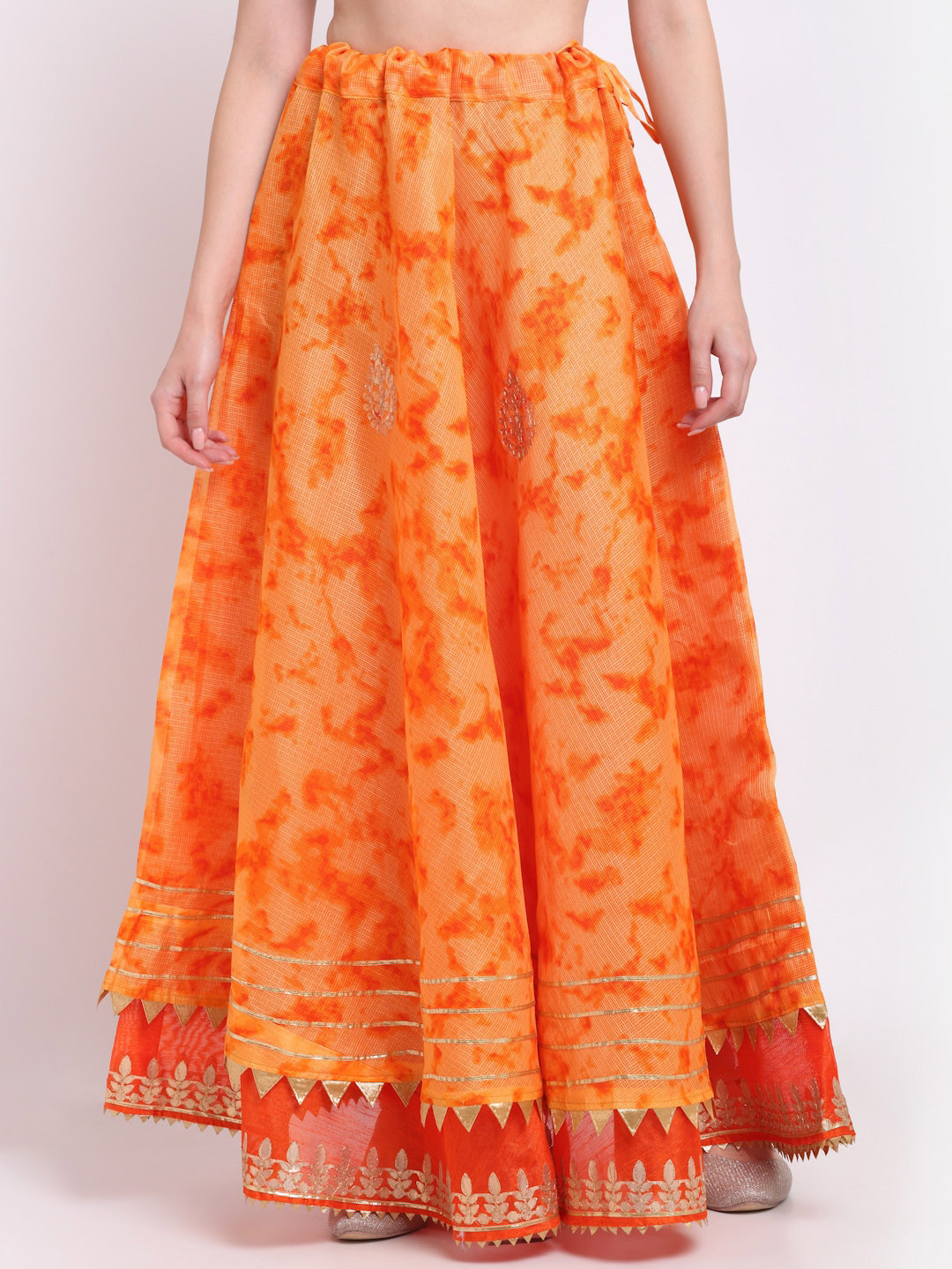 SOUNDARYA Women Orange Printed Flared Maxi Skirt