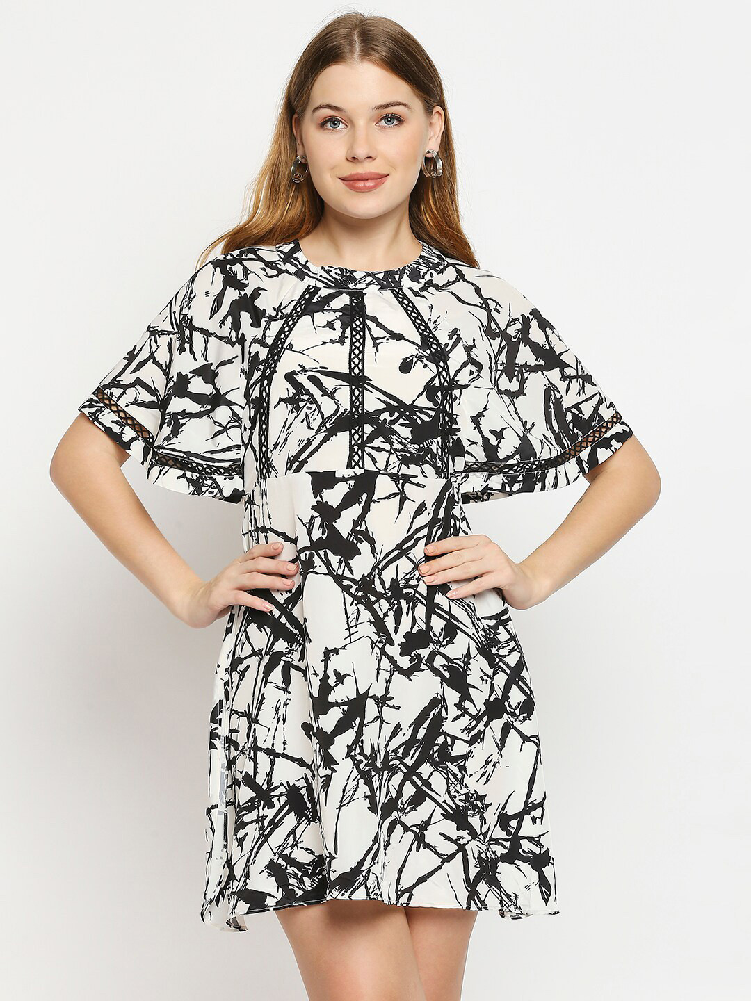 aaliya White & Black Marble Printed Dress