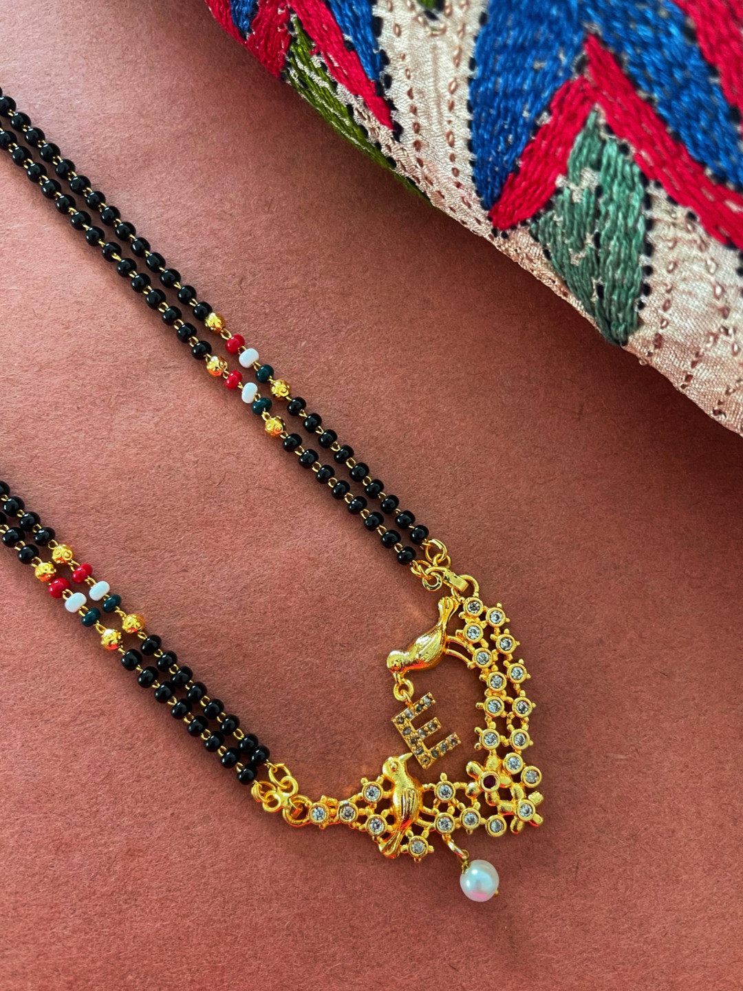 Digital Dress Room Gold-Plated & Black & Stone-Studded Mangalsutra