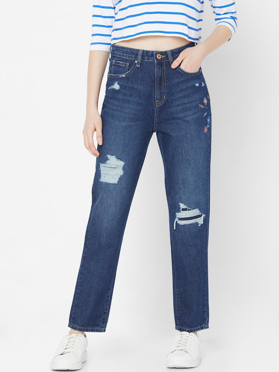 SPYKAR Women Blue Mildly Distressed Light Fade Jeans
