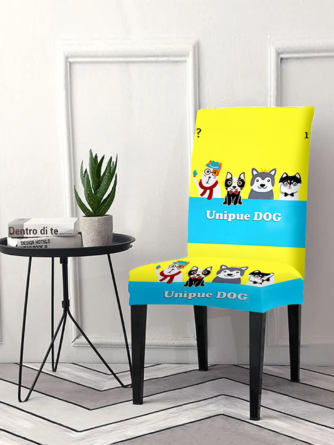 Aura Yellow & Blue Printed Chair Covers