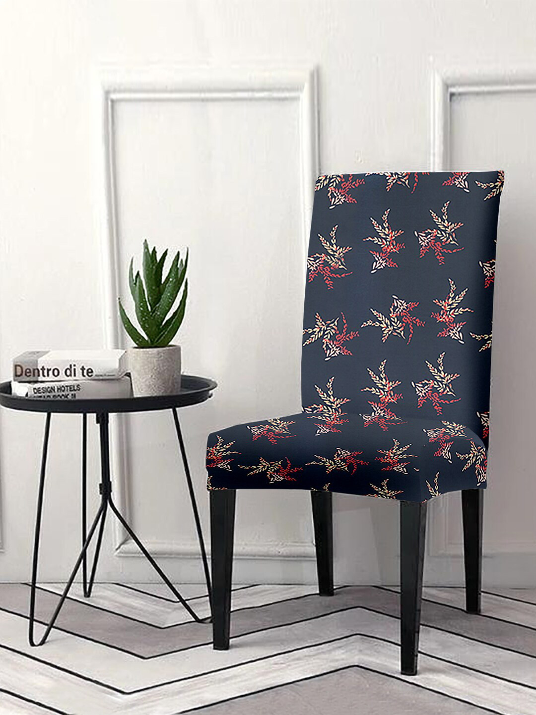Aura Grey & Red Printed Chair Covers