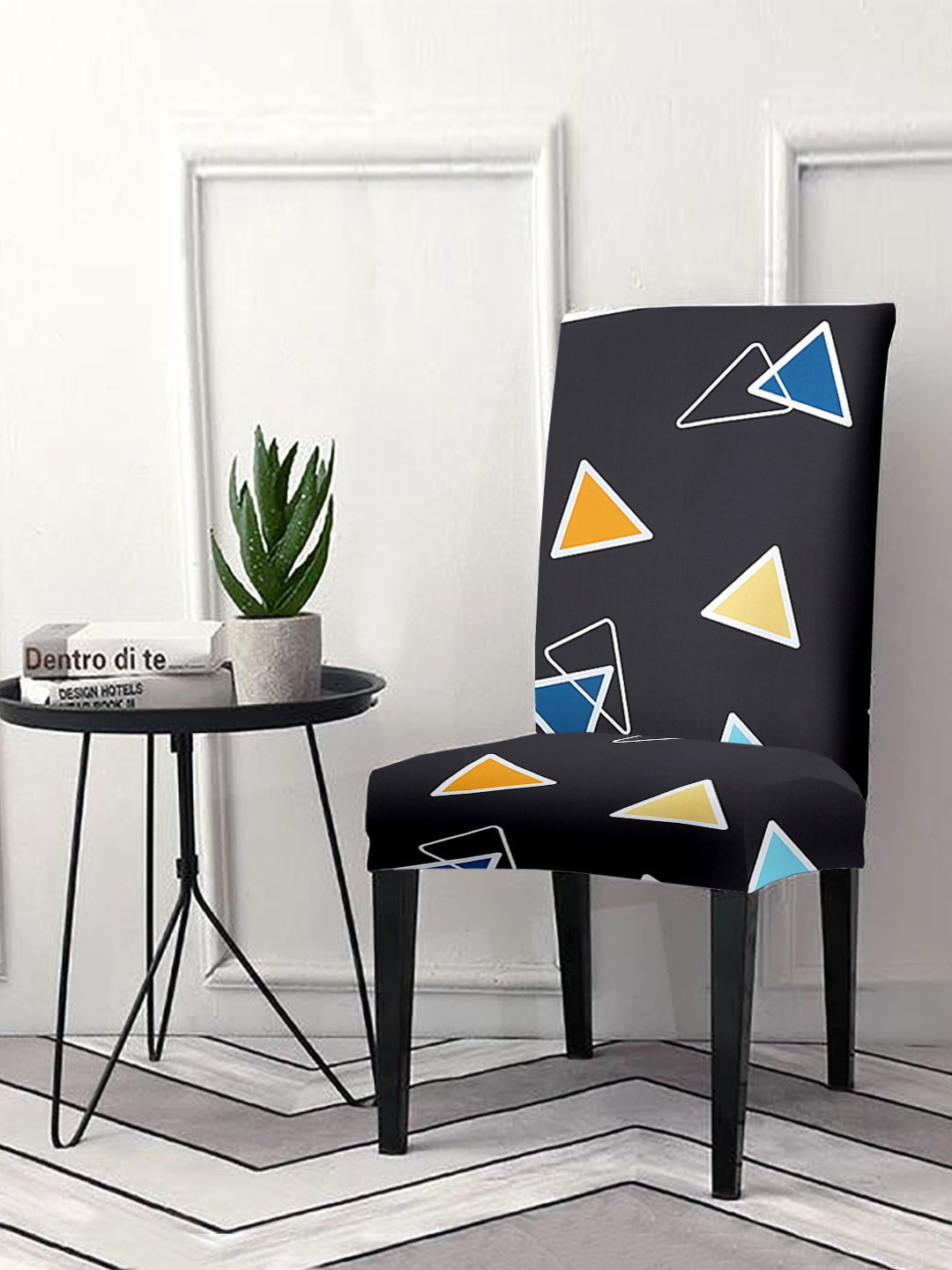 Aura Black & Yellow Printed Chair Covers