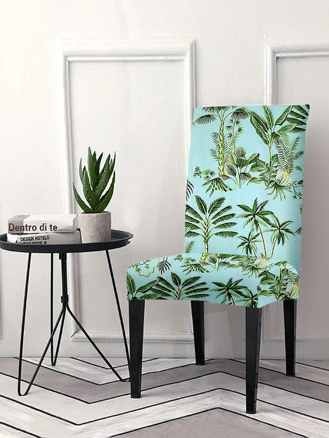 Aura Set Of 4 Sea-Green Tropical Printed Chair Covers