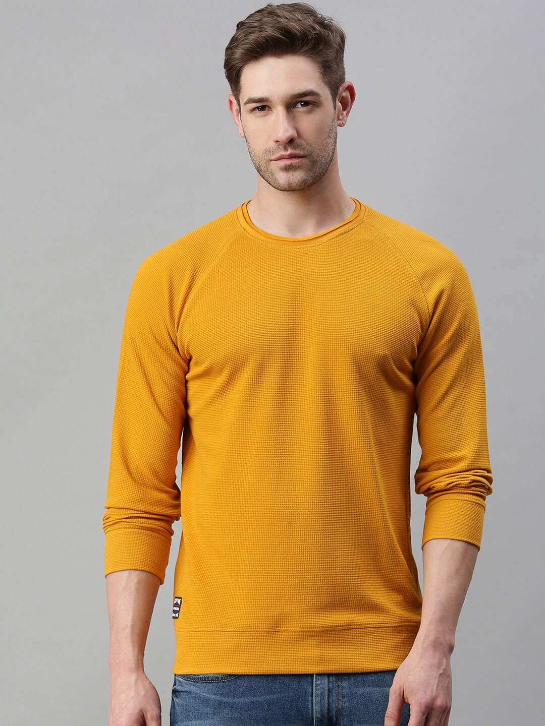 SHOWOFF Men Yellow Solid Sweatshirt