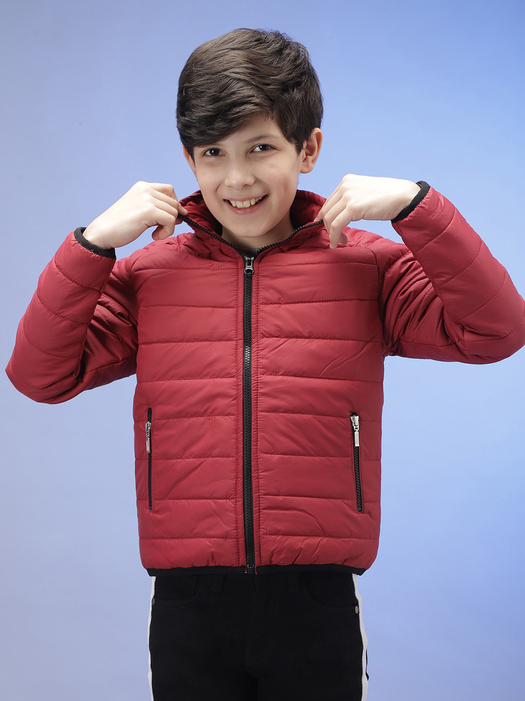 Instafab Boys Maroon Windcheater Outdoor Puffer Jacket