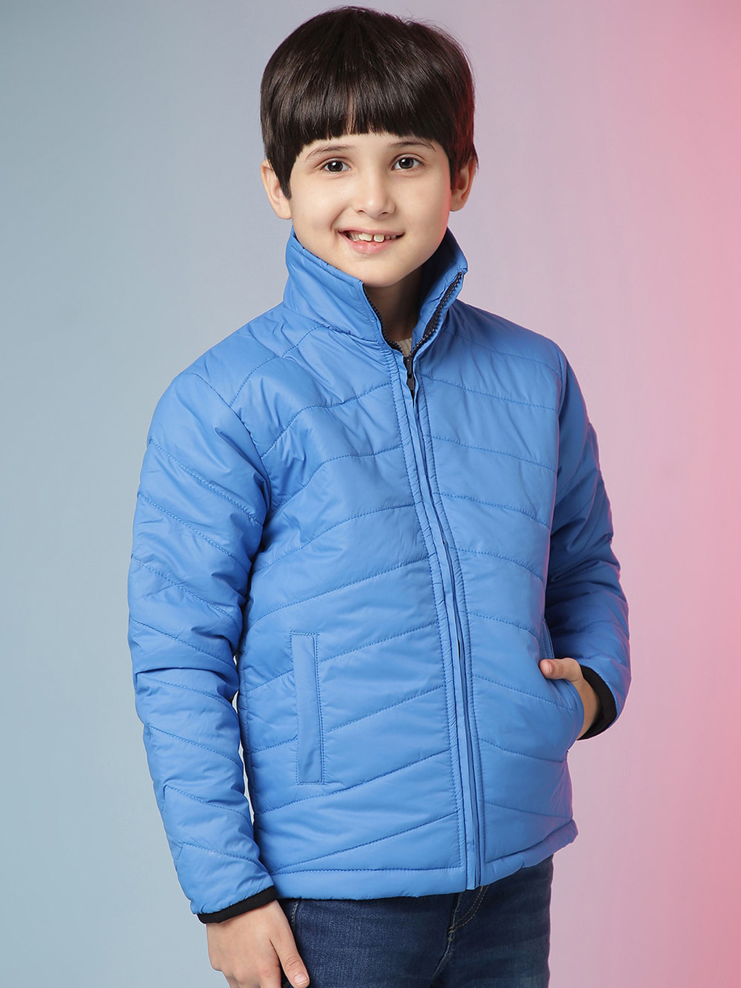 Instafab Boys Blue Windcheater Outdoor Puffer Jacket