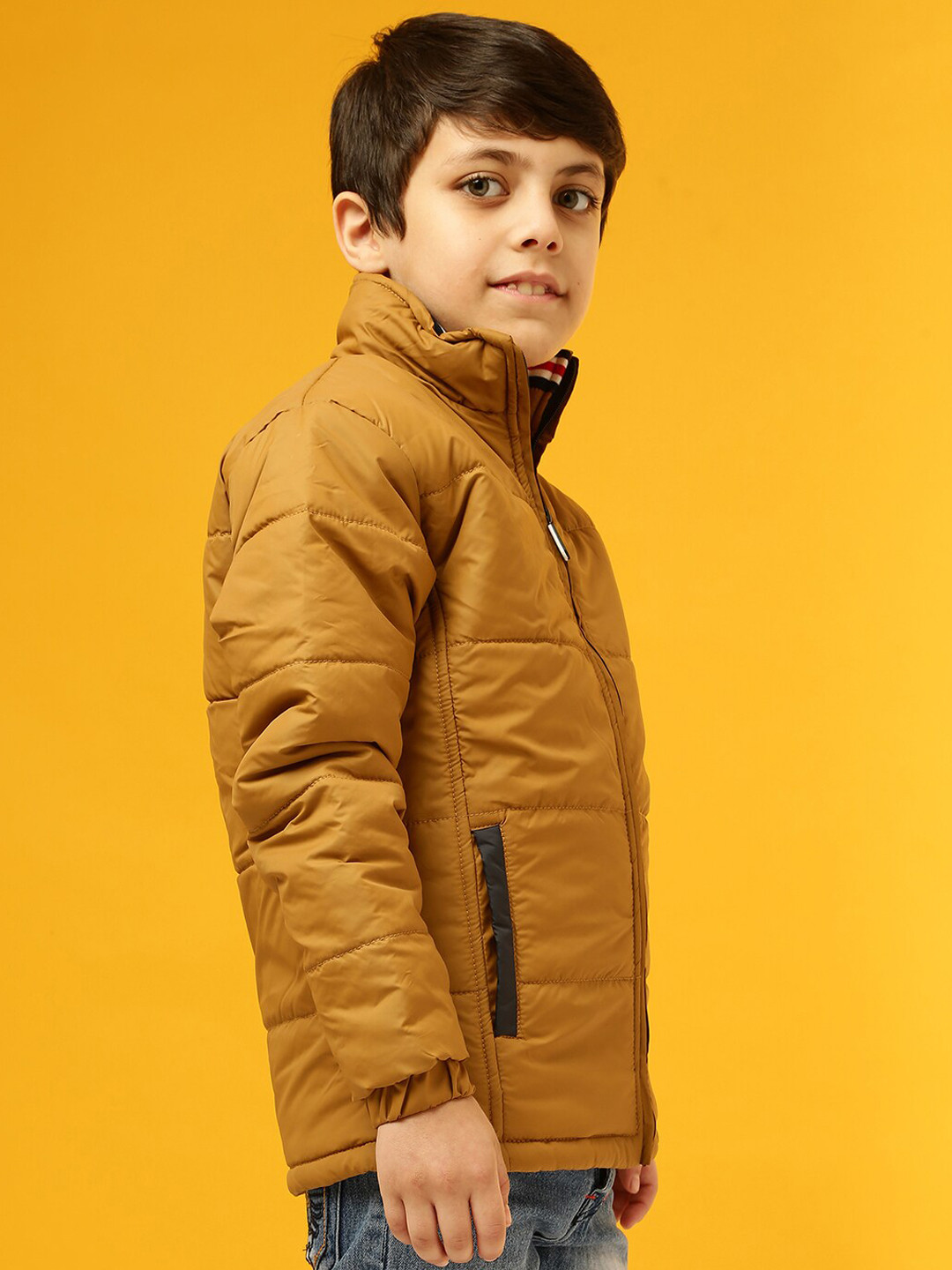 Instafab Boys Mustard Windcheater Longline Outdoor Padded Jacket