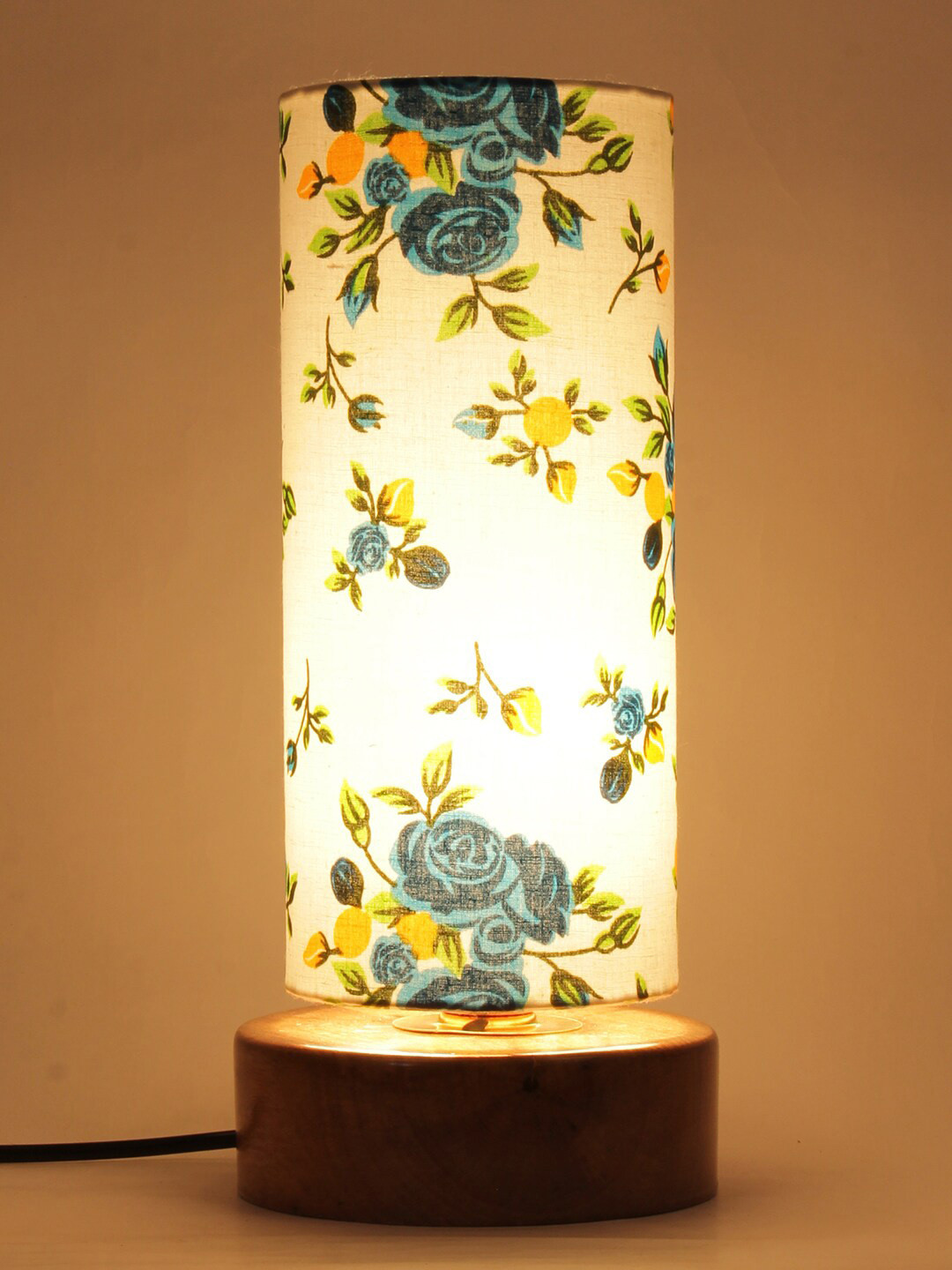 Devansh Multicolor Cotton Shade With Round Wood Base