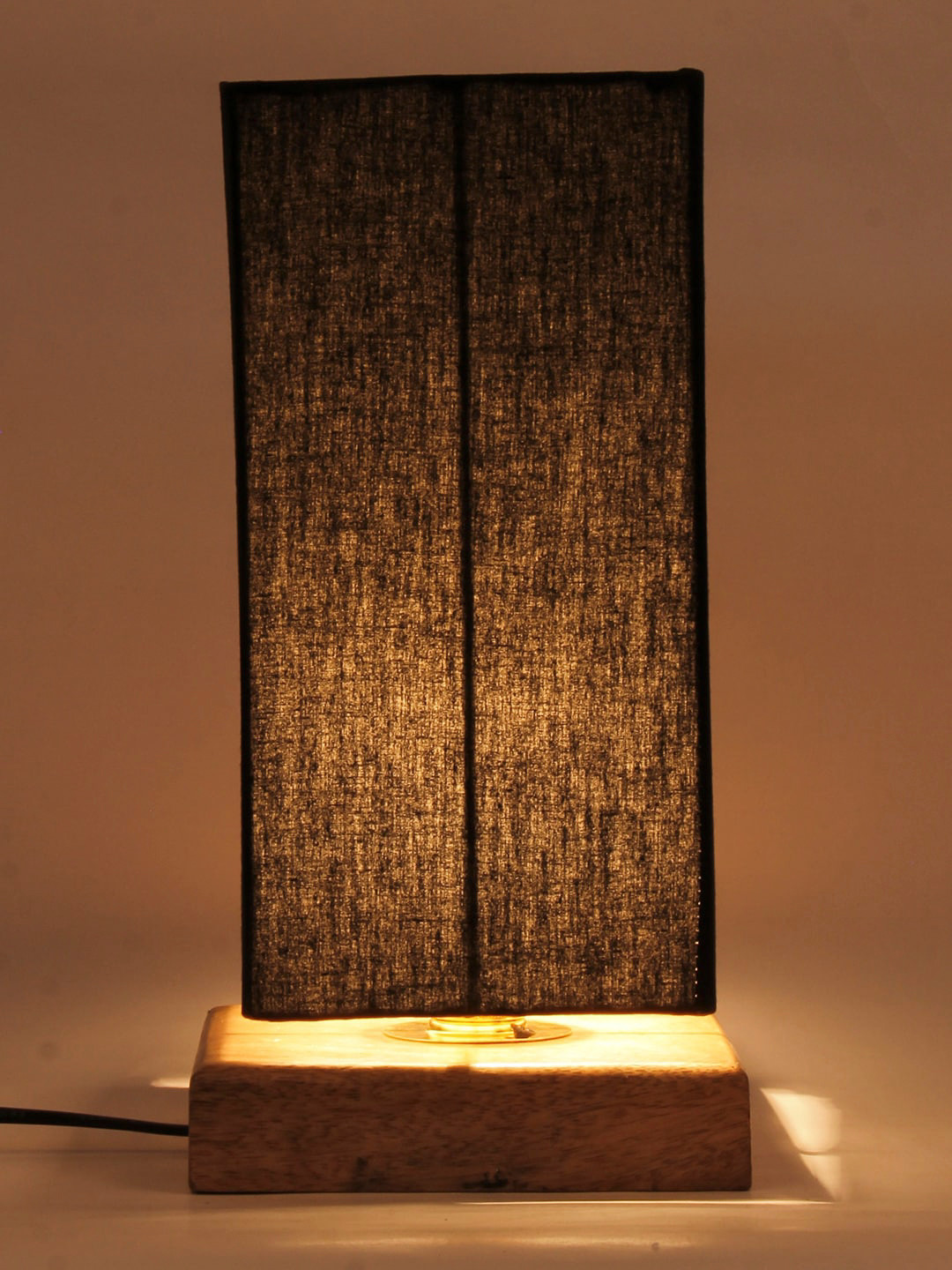 Devansh Black Square Solid Wooden Table Lamp