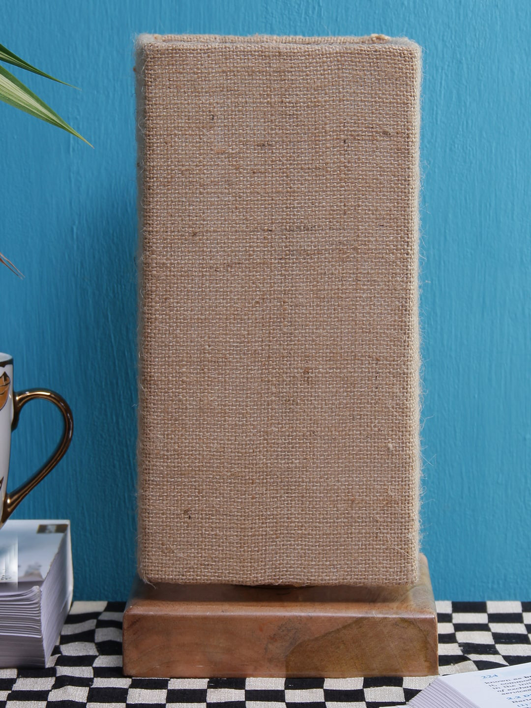 Devansh Beige Jute  Shade with Square Wood Base Table Lamp