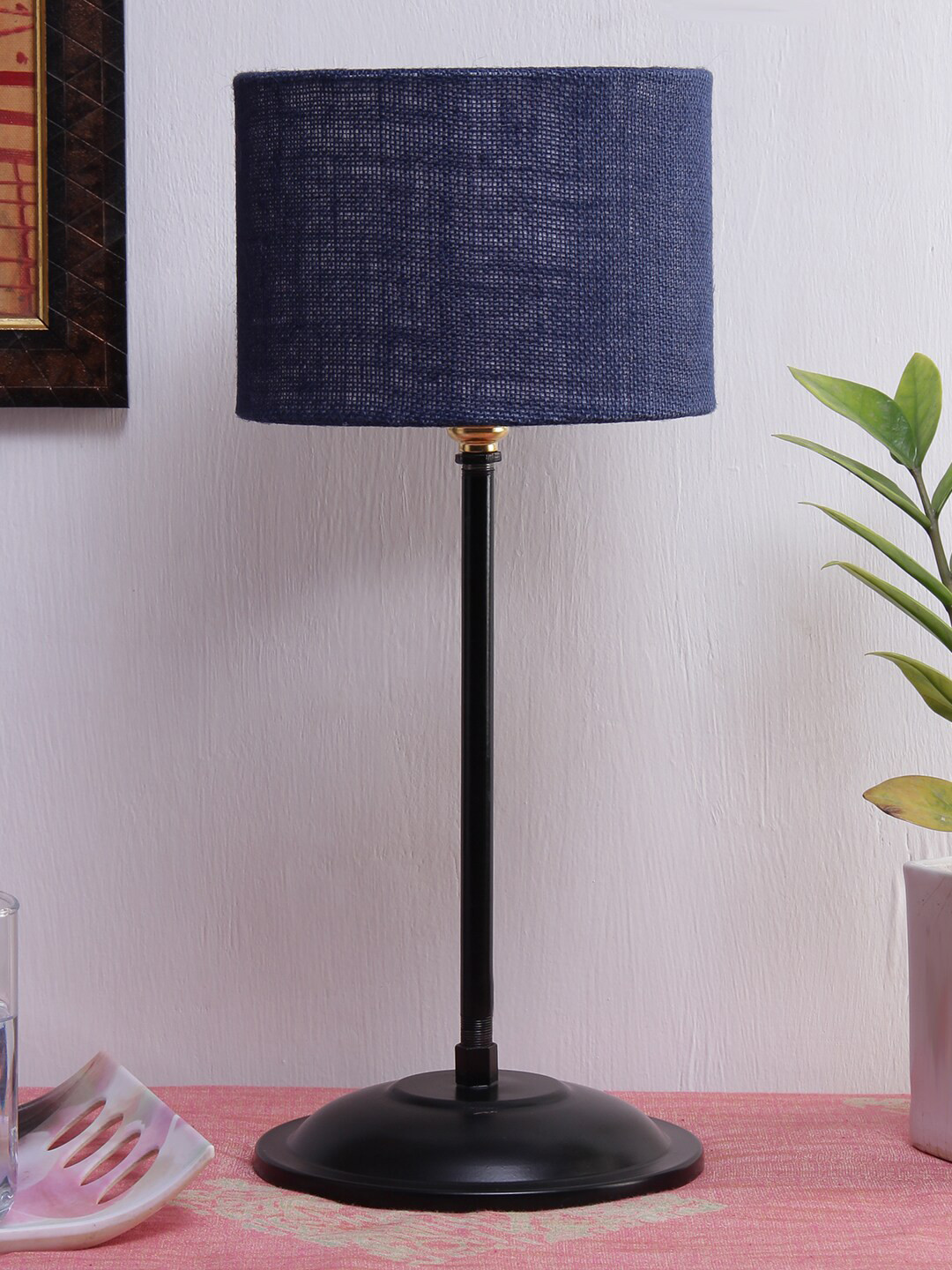 Devansh BlueJute Shade Lamp With Black Base