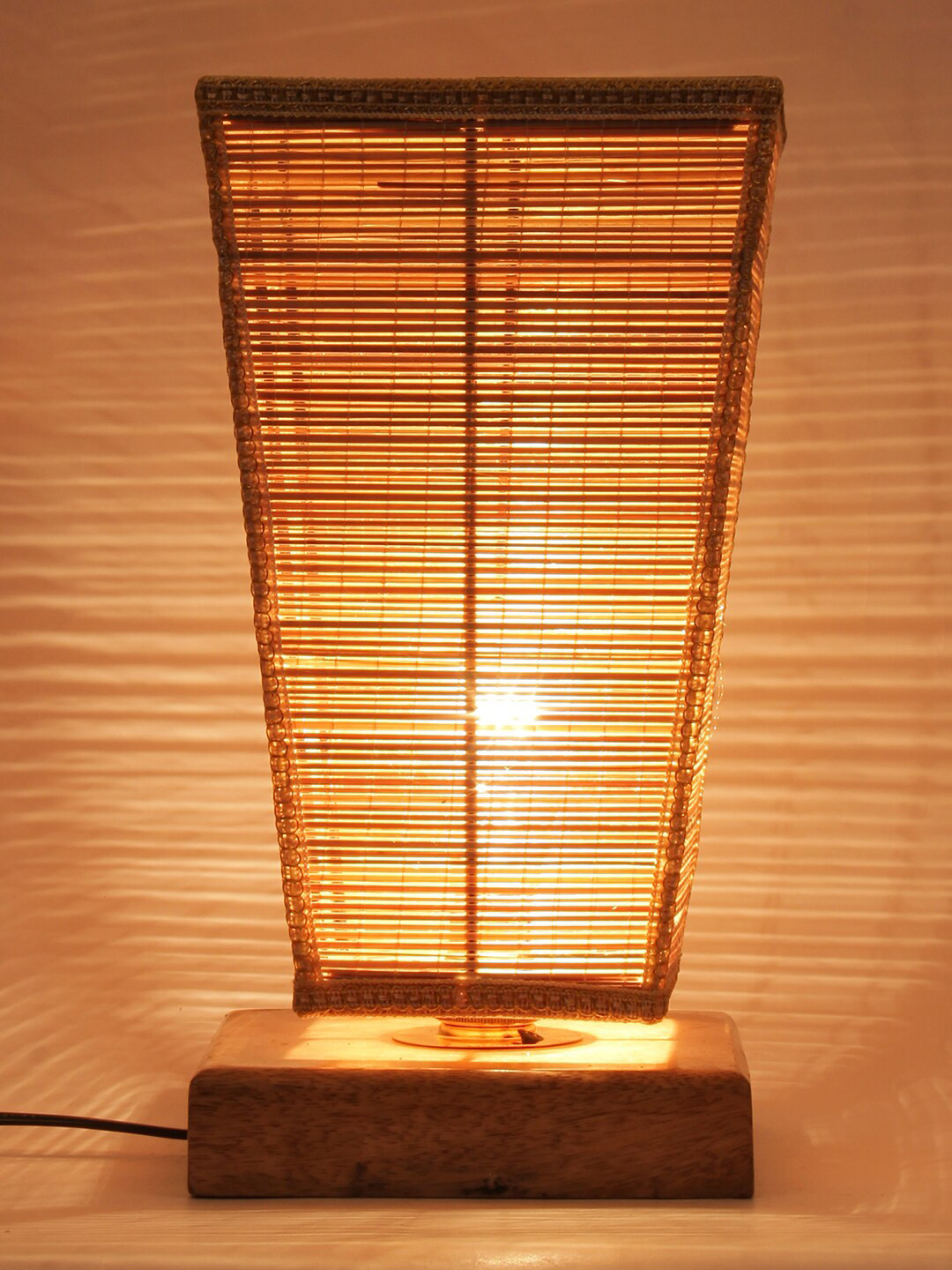 Devansh Beige Textured Bamboo Table Lamp