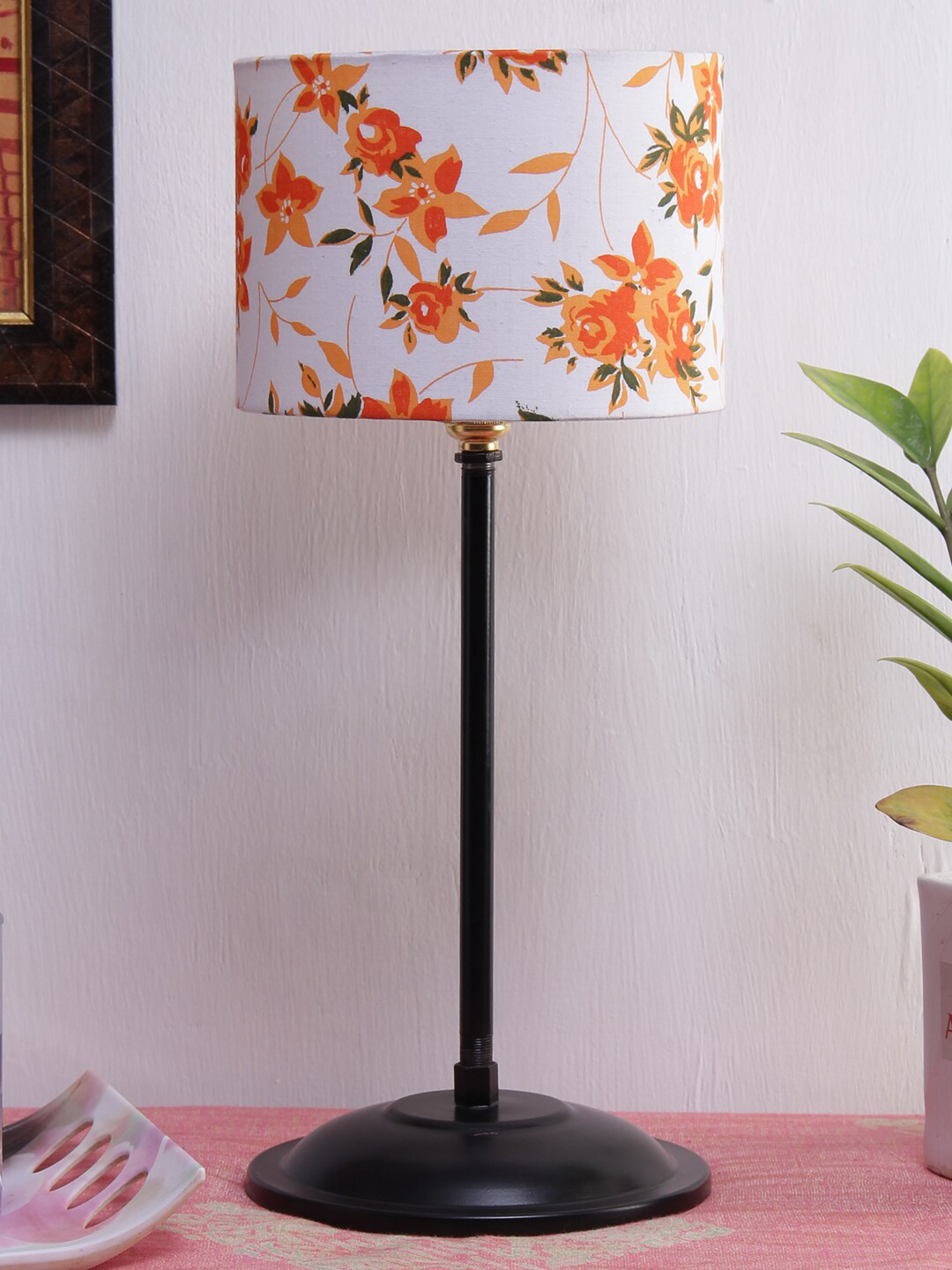 Devansh Multicolor Cotton Shade Lamp With Black Base