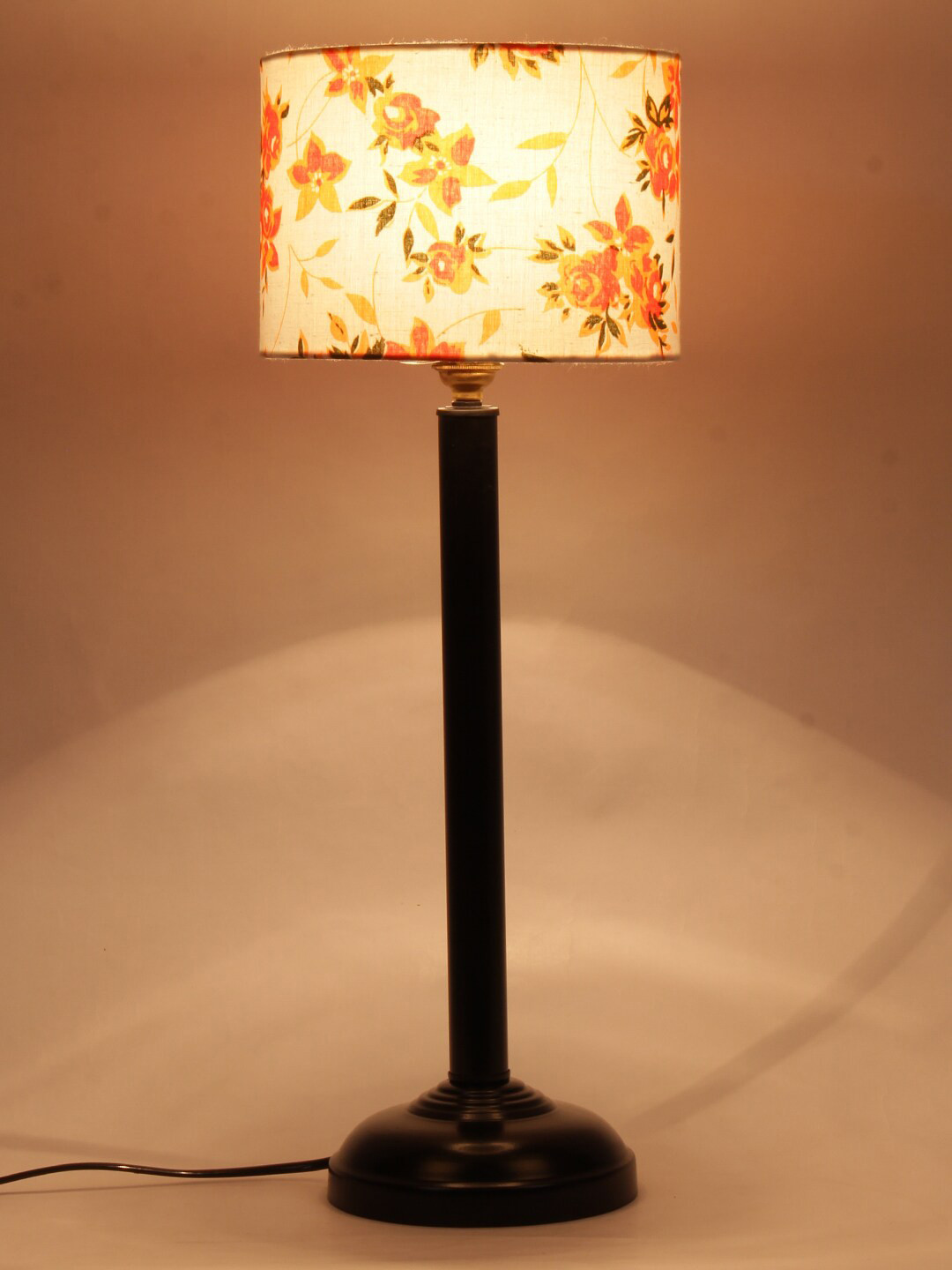 Devansh Multicolor Cotton Shade Table Lamp With Black Base