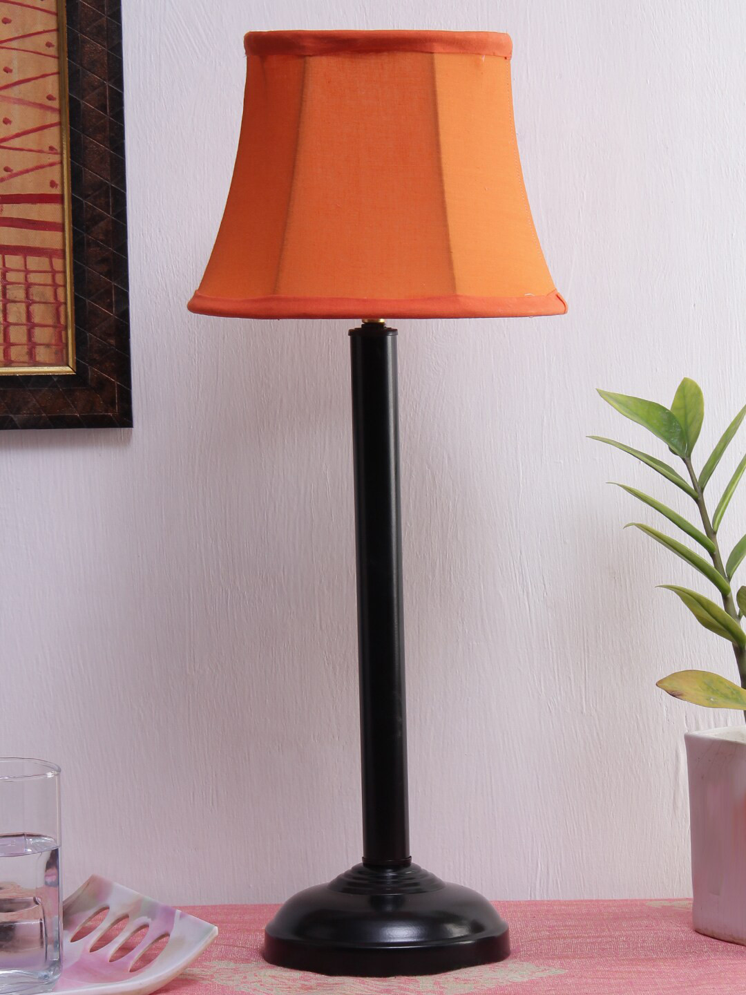 Devansh Orange & Black Solid Cotton Shade Table Lamp