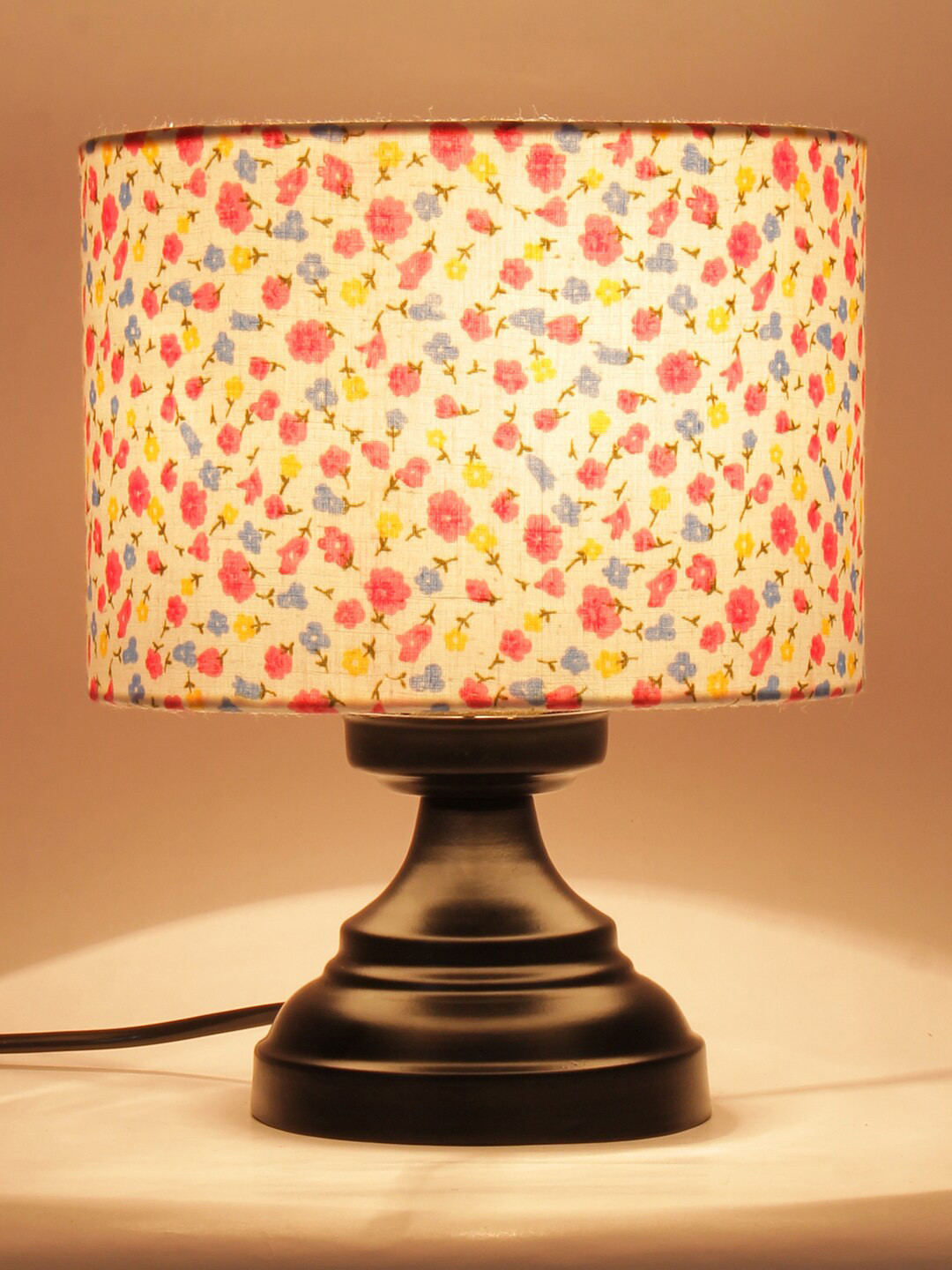 Devansh Multicolor Cotton Shade Table Lamp With Black Base
