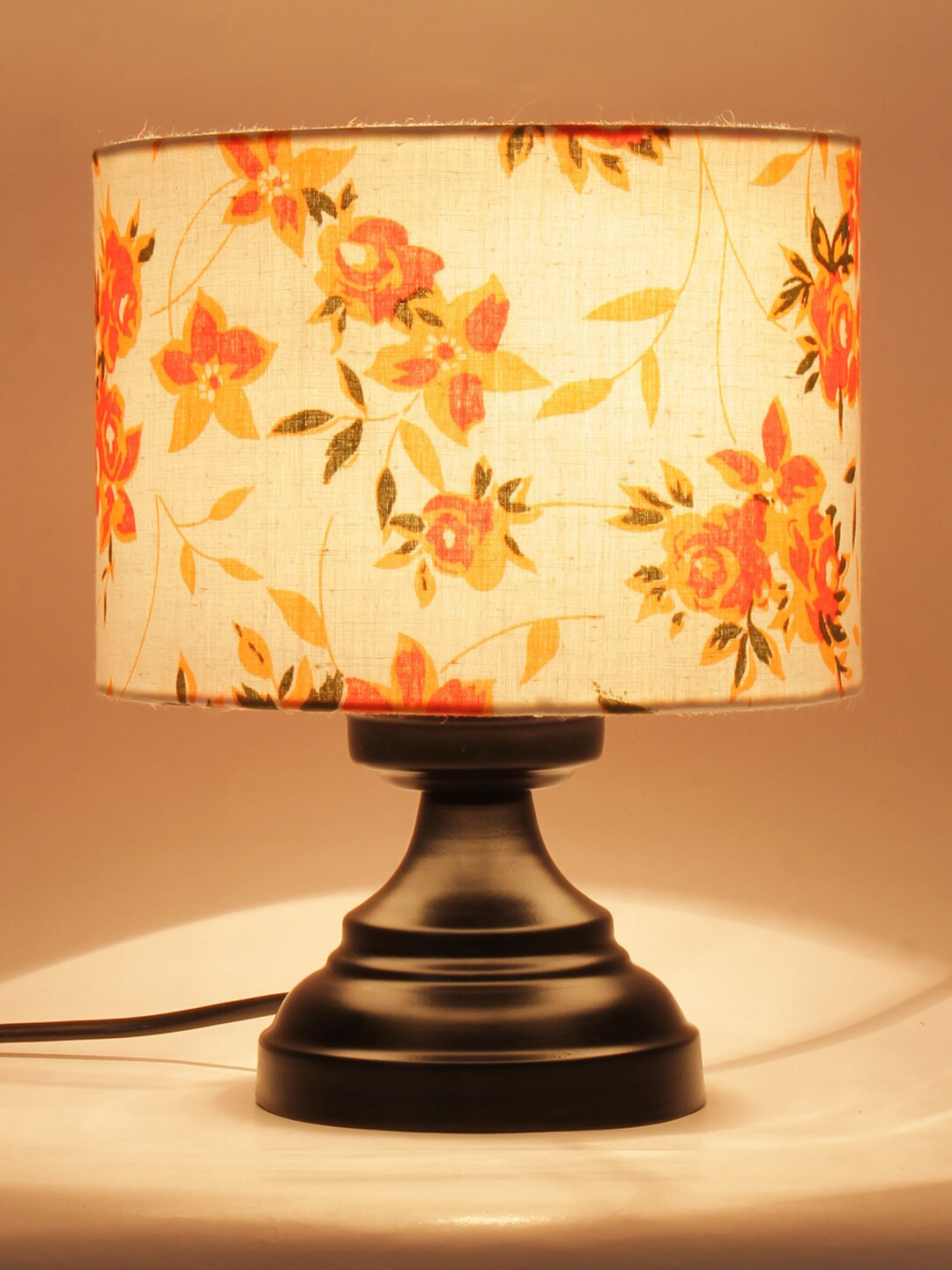 Devansh Multicoloured Table Lamp with Floral Cotton Shade Lamp