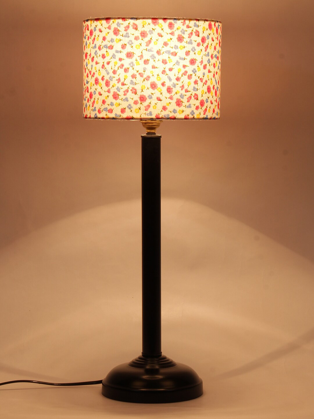 Devansh White Printed Cylindrical Shaped Traditional Floor Lamp with Shade