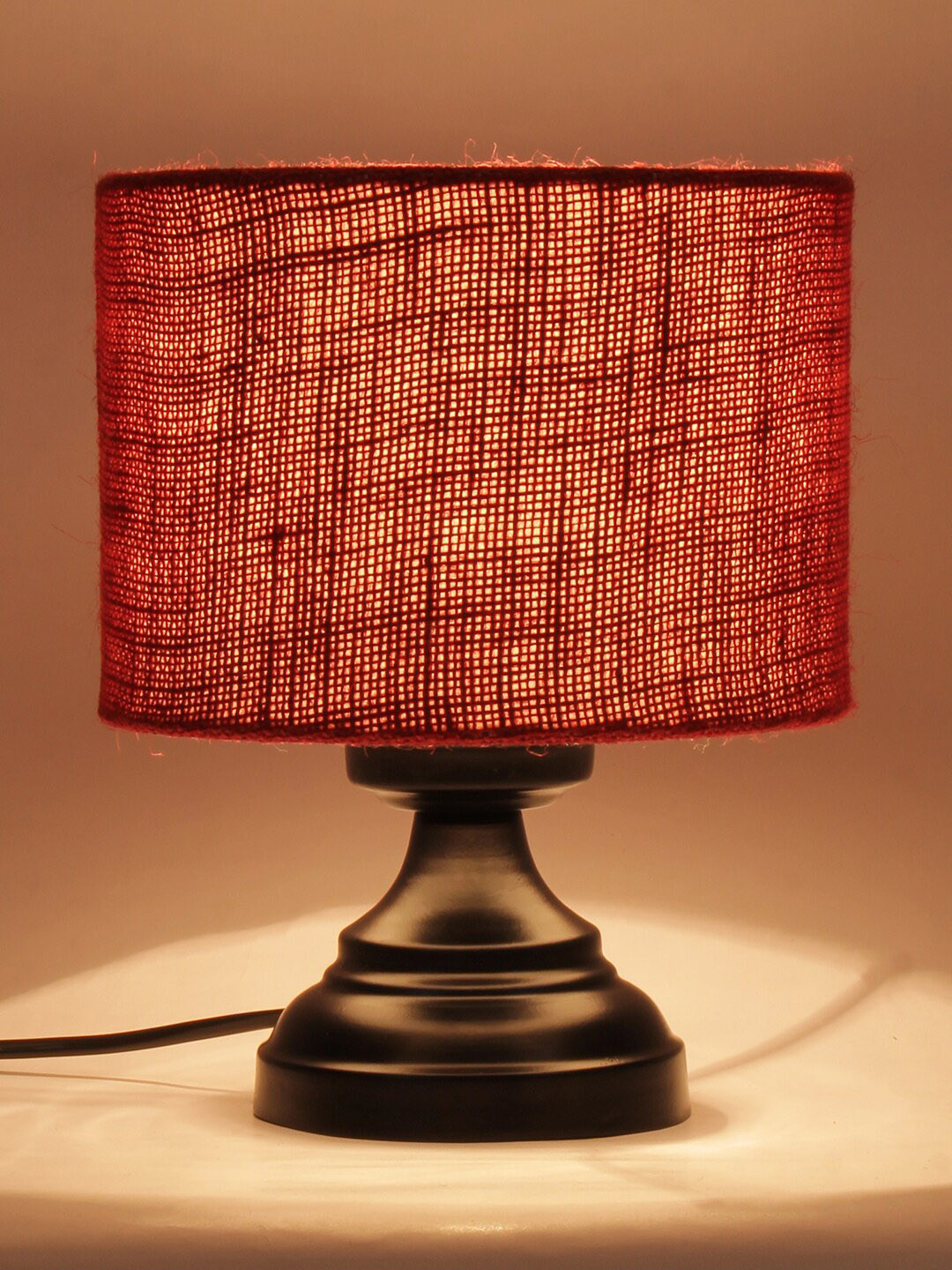 Devansh Maroon & Black Solid Jute Shade Table Lamp