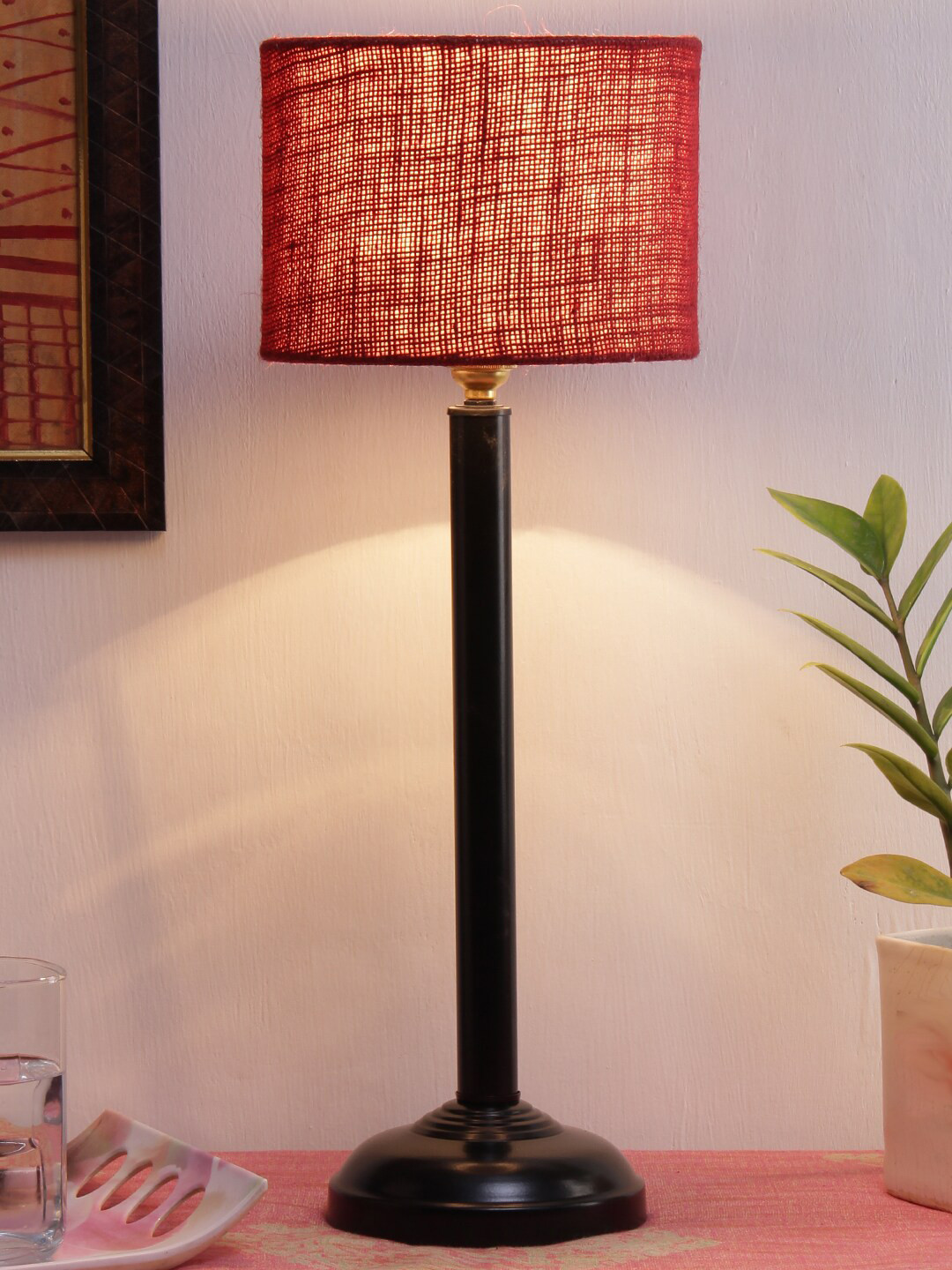 Devansh Maroon Textured Table Lamp