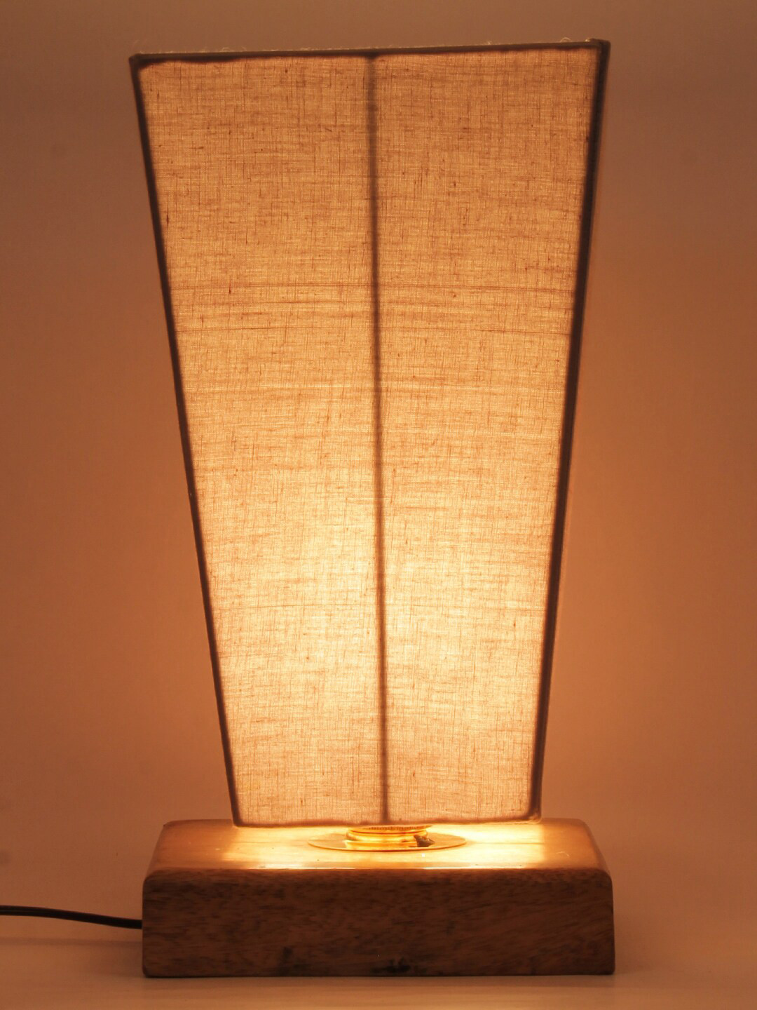 Devansh Grey Cotton Shade With Square Wood Base Table Lamp