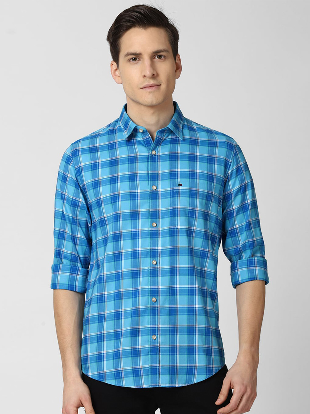 Peter England Casuals Men Blue Slim Fit Buffalo Checks Casual Shirt