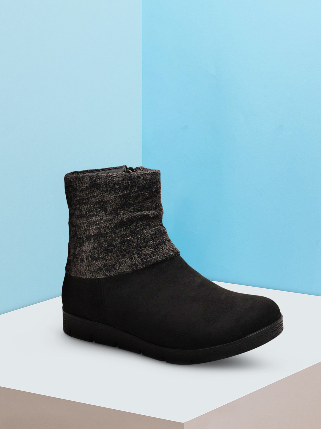 Bruno Manetti Women Black Suede Flatform Heeled Boots