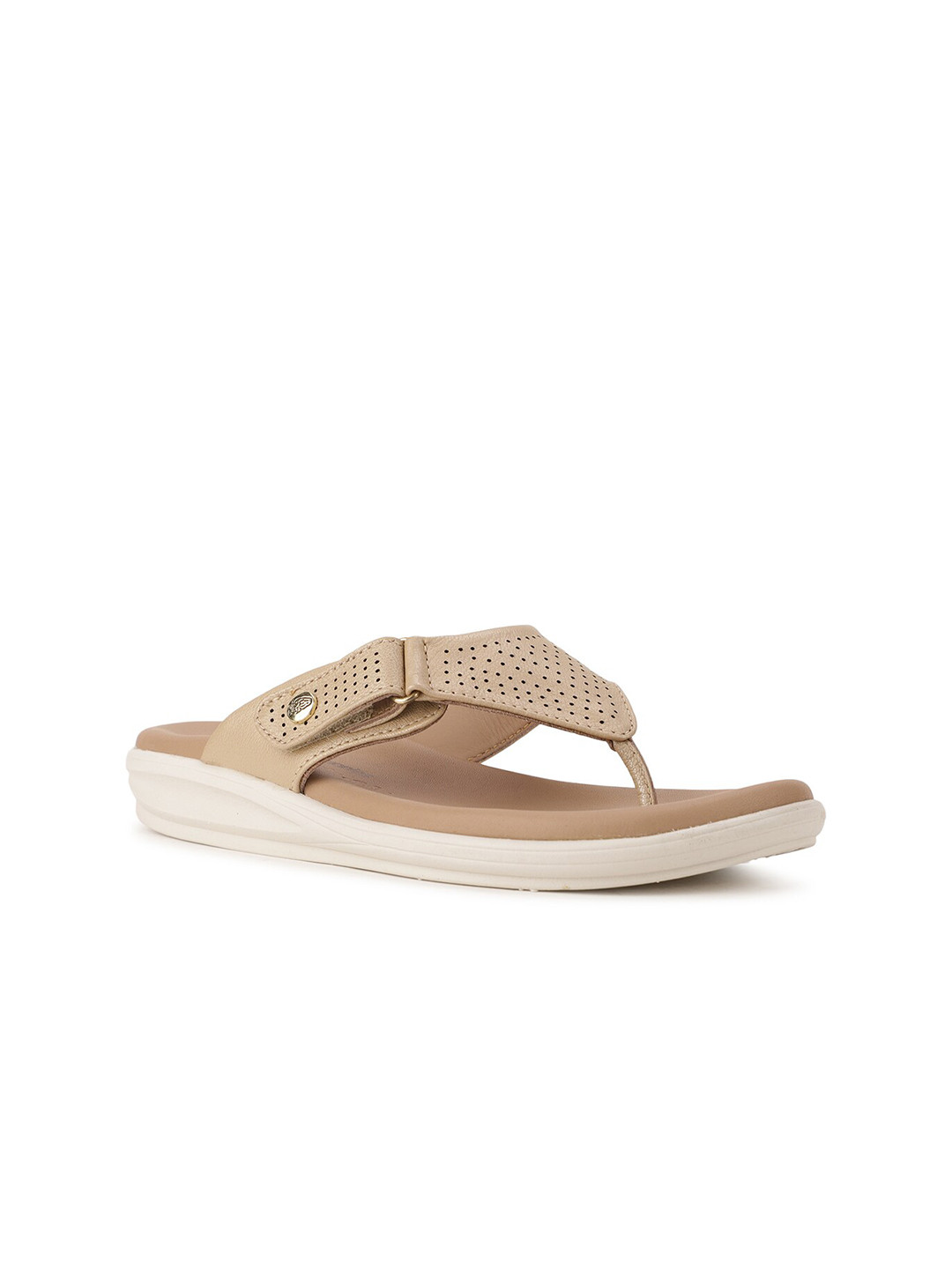 Hush Puppies Women Beige Textured Open Toe Flats with Laser Cuts