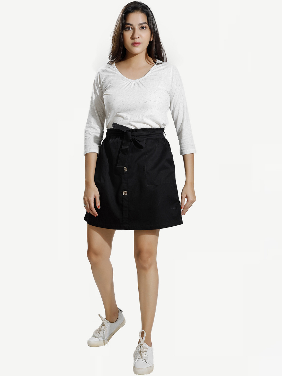 Dream of Glory Inc Women Black Solid Pure Cotton A-Line Mini Skirt