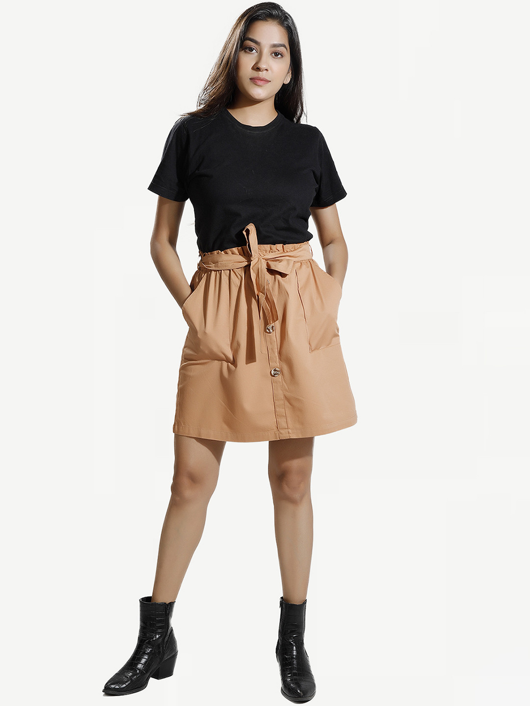 Dream of Glory Inc Women Orange Solid Pure Cotton A-Line Mini Skirt