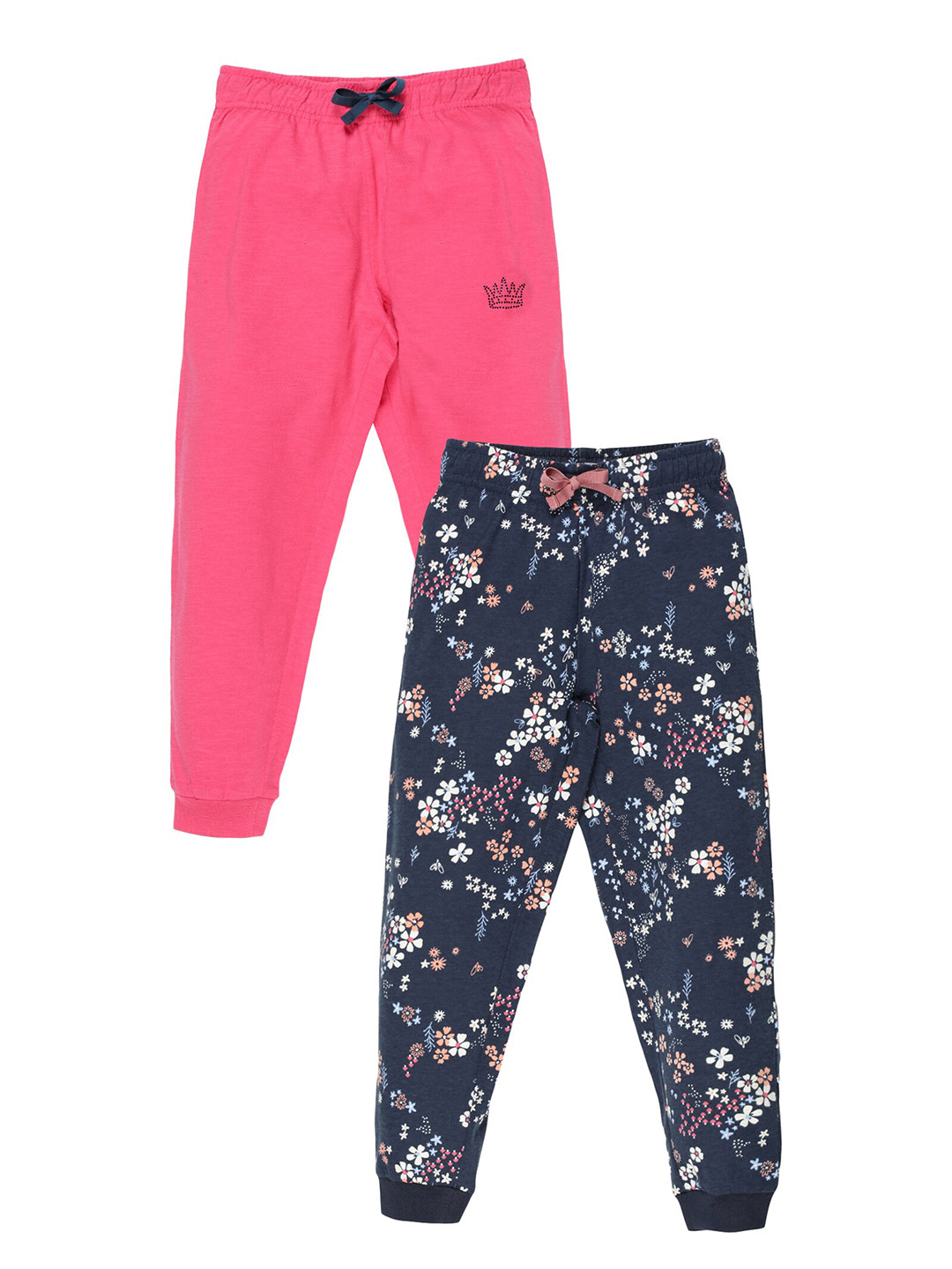 PLUM TREE Pack Of 2 Girls Navy Blue & Pink Joggers