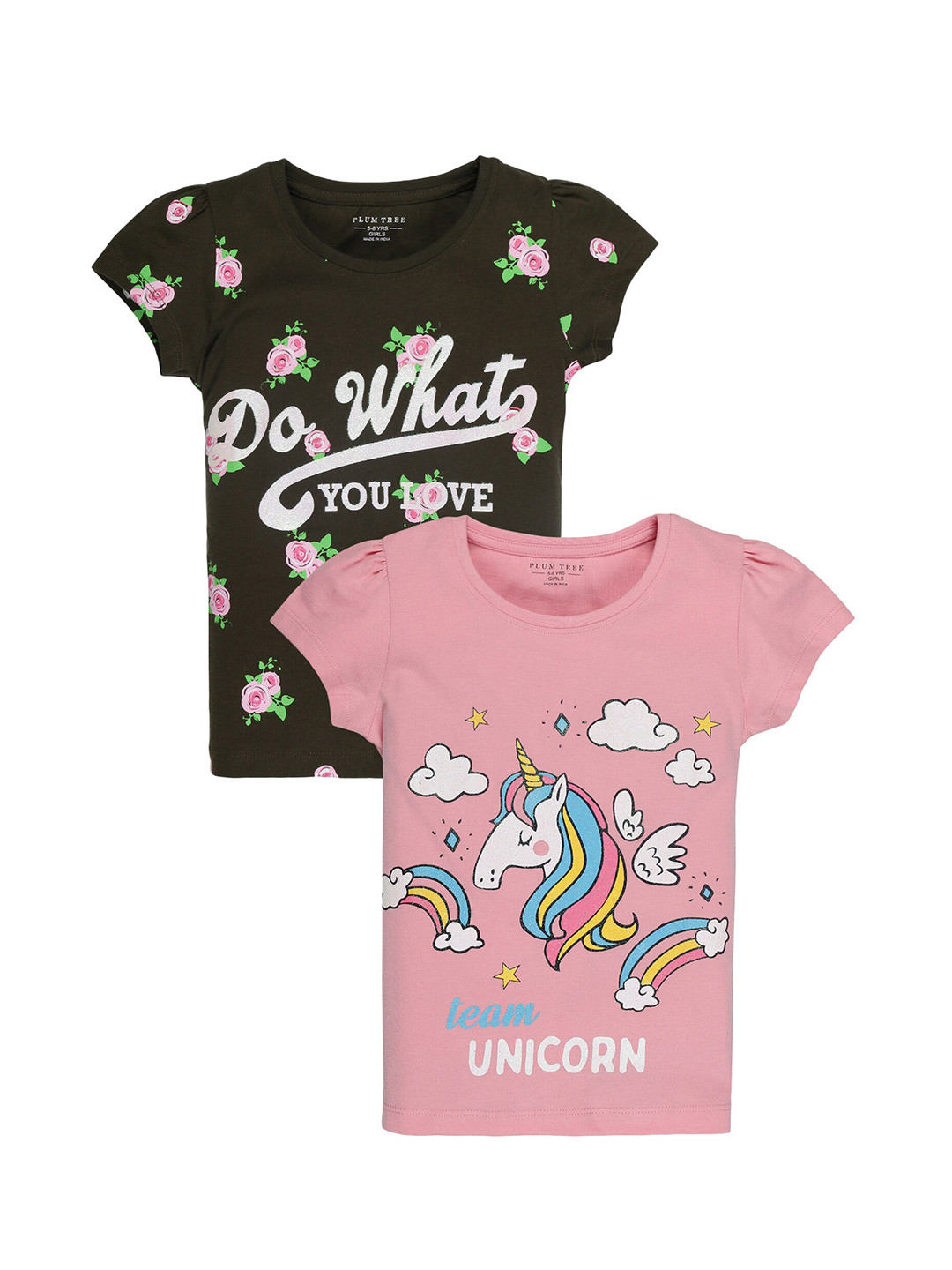 PLUM TREE Pack of 2 Pink & Olive Green Print Top