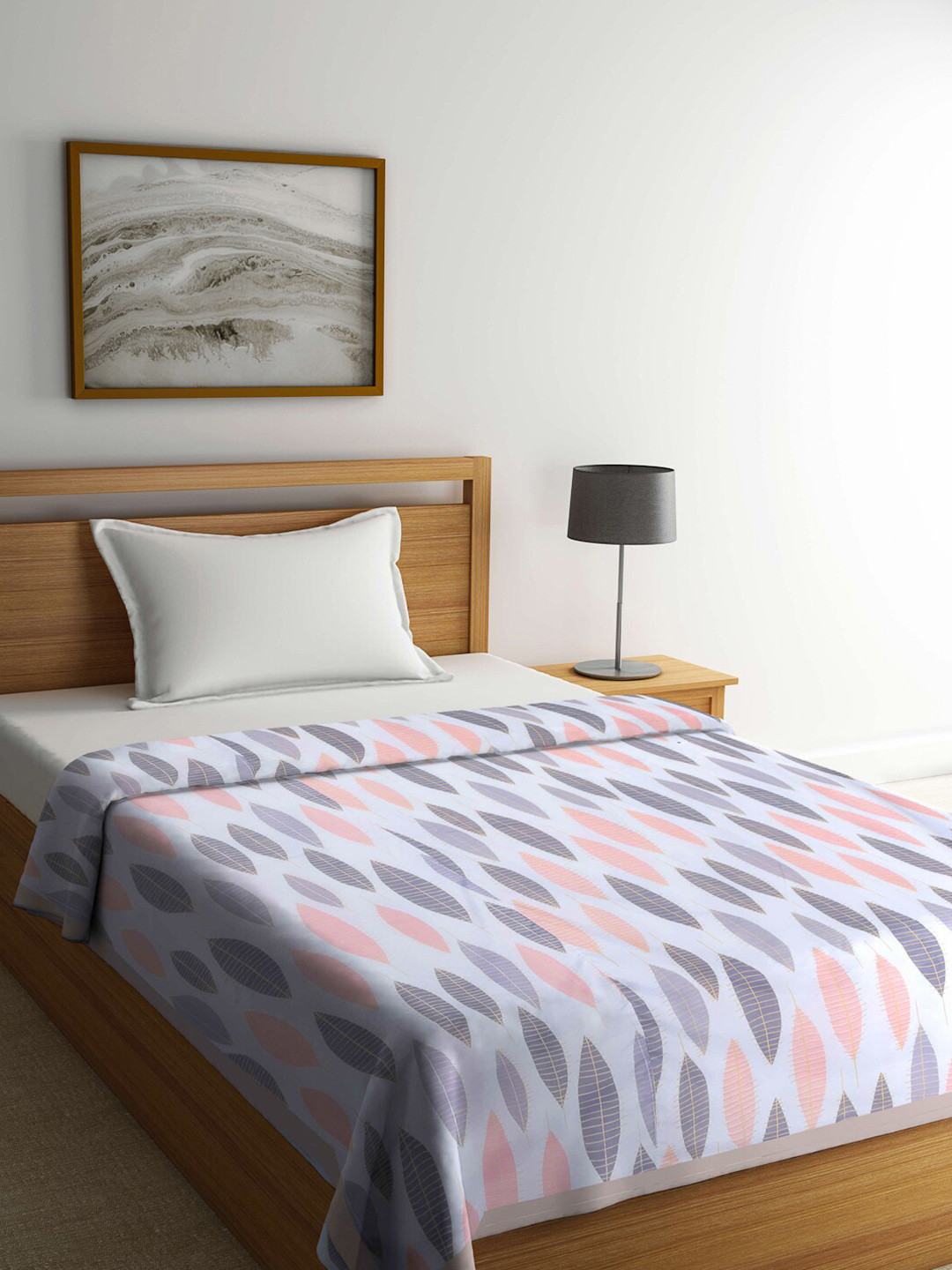 KLOTTHE Grey & Pink Floral Mild Winter 233 GSM Single Bed Dohar