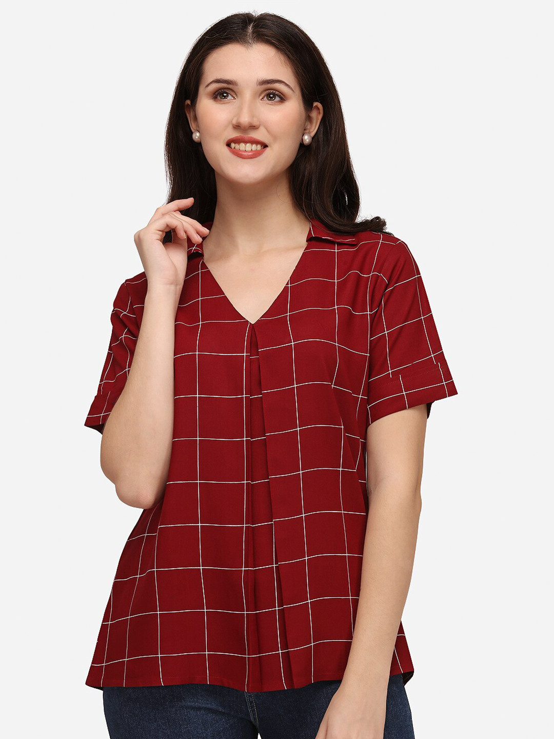 Smarty Pants Maroon & Off White Checked Top
