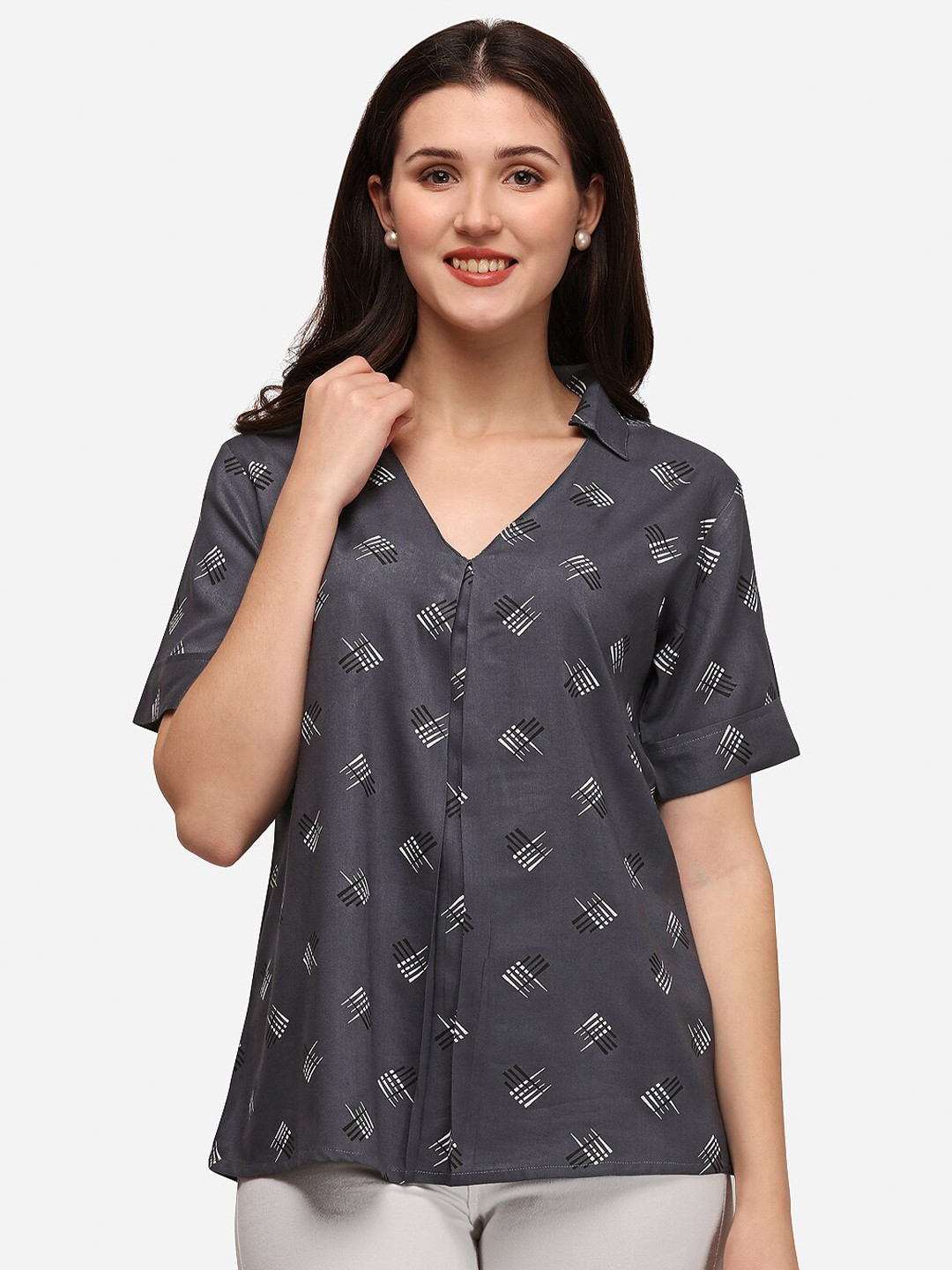 Smarty Pants Grey Pure Cotton Print Top