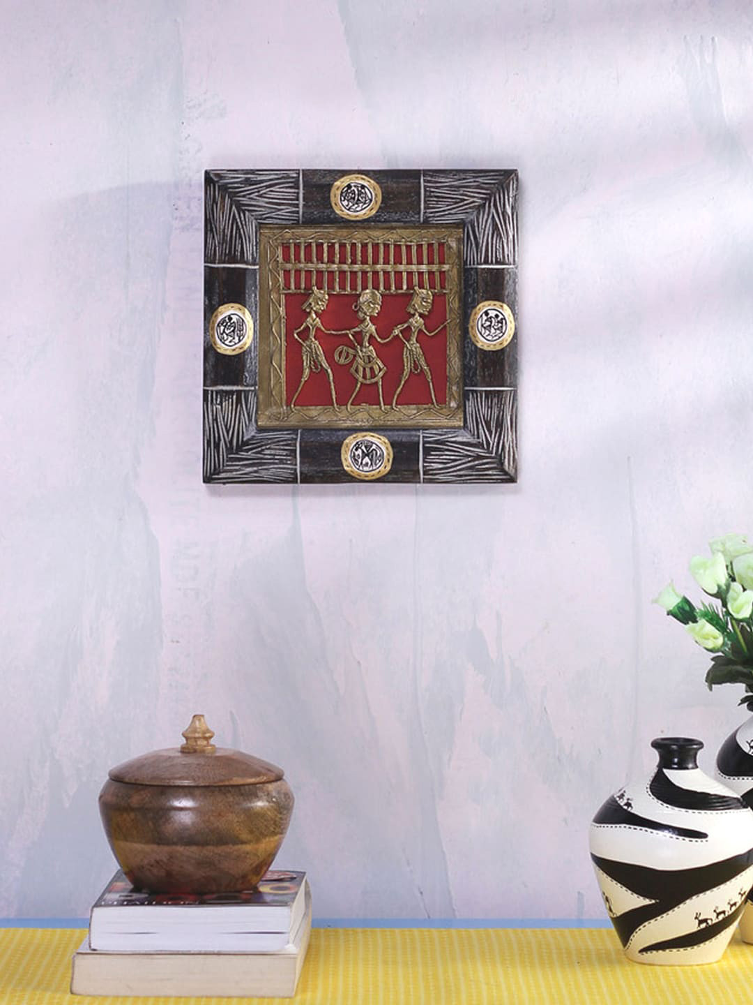 VarEesha Dhokra Brass Ethnic Motifs Matte Hall Wall Hangings-9.8In