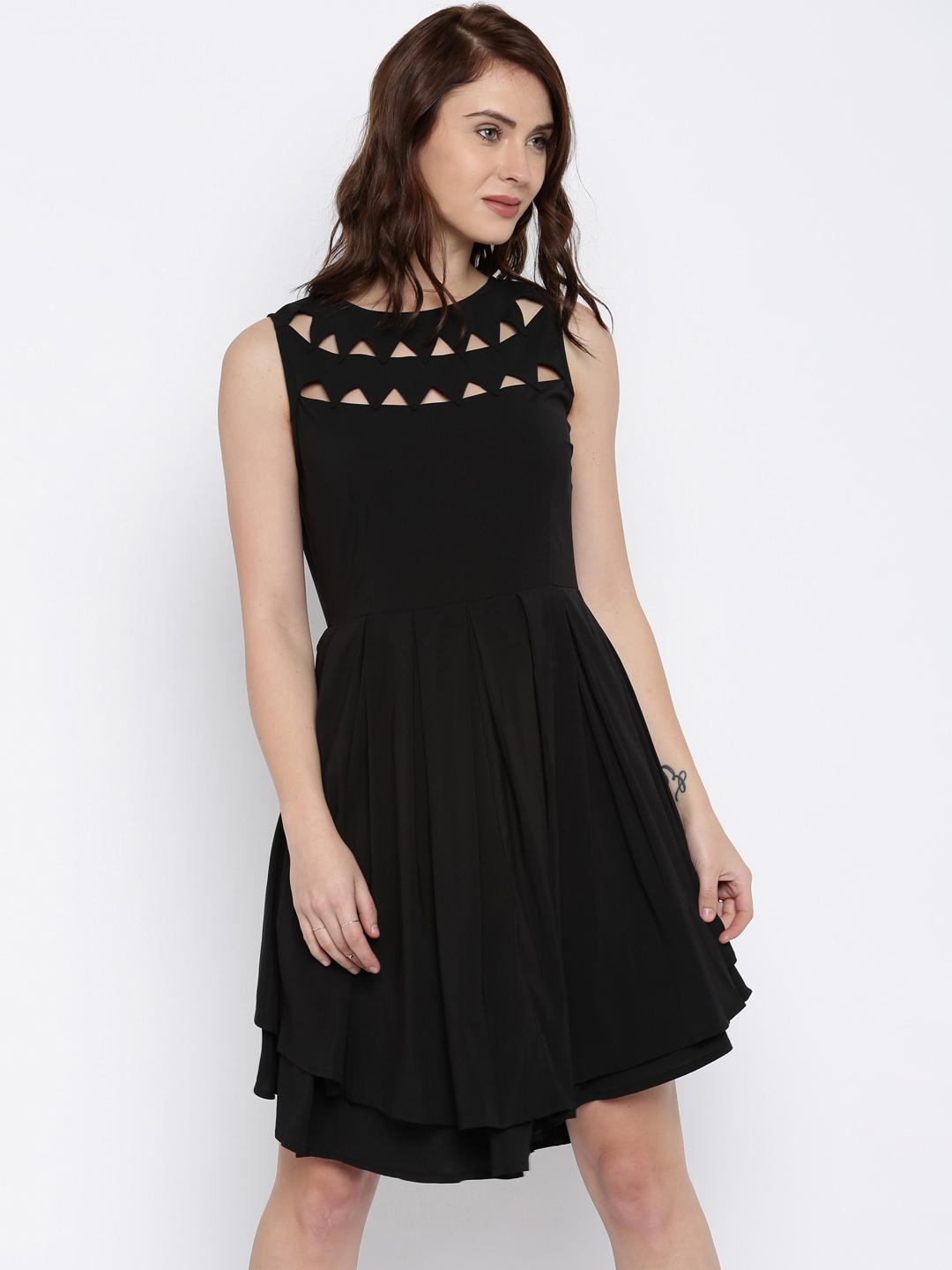 Black fit clearance and flare dress