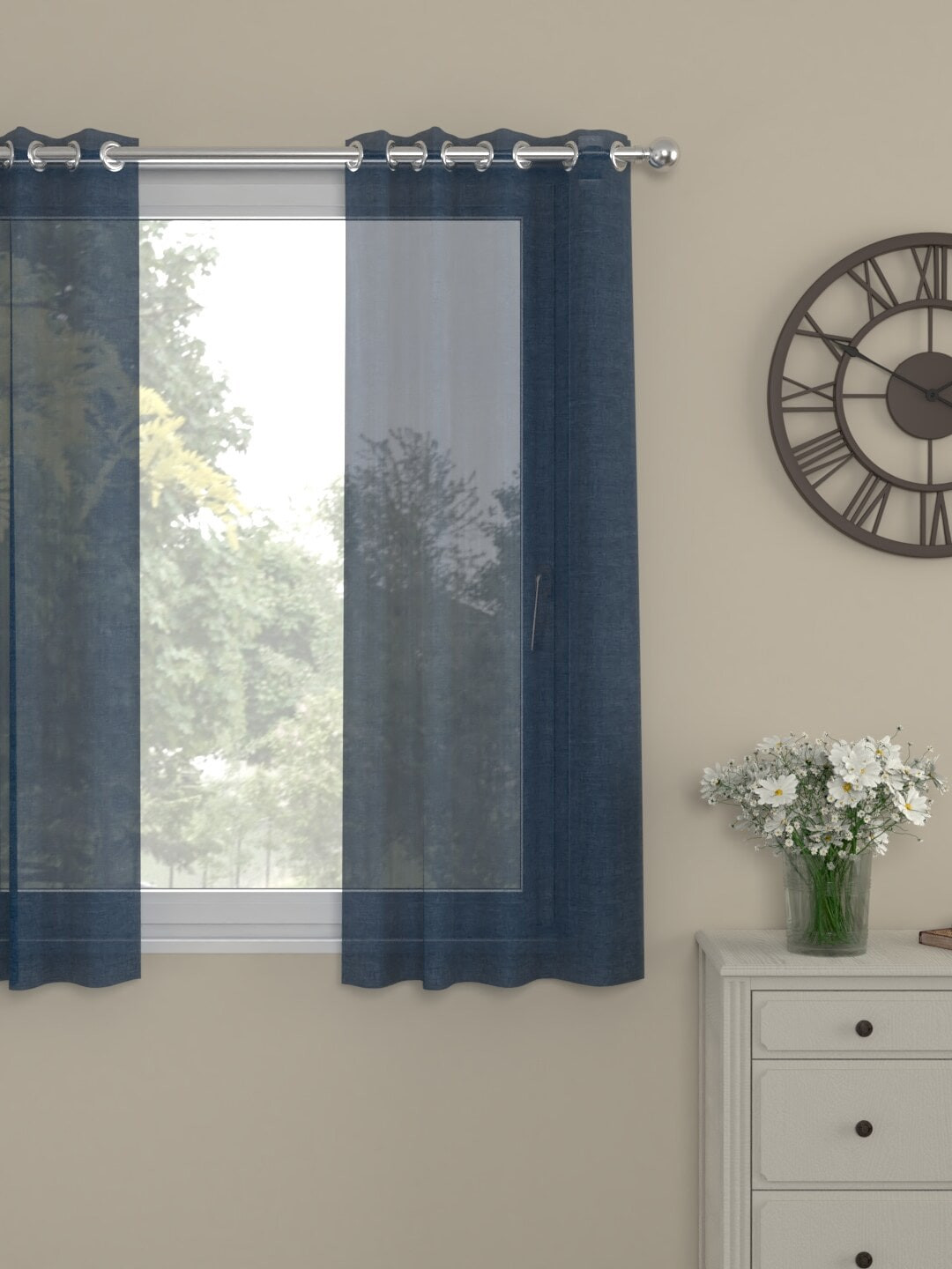 ROSARA HOME Navy Blue Sheer Window Curtain
