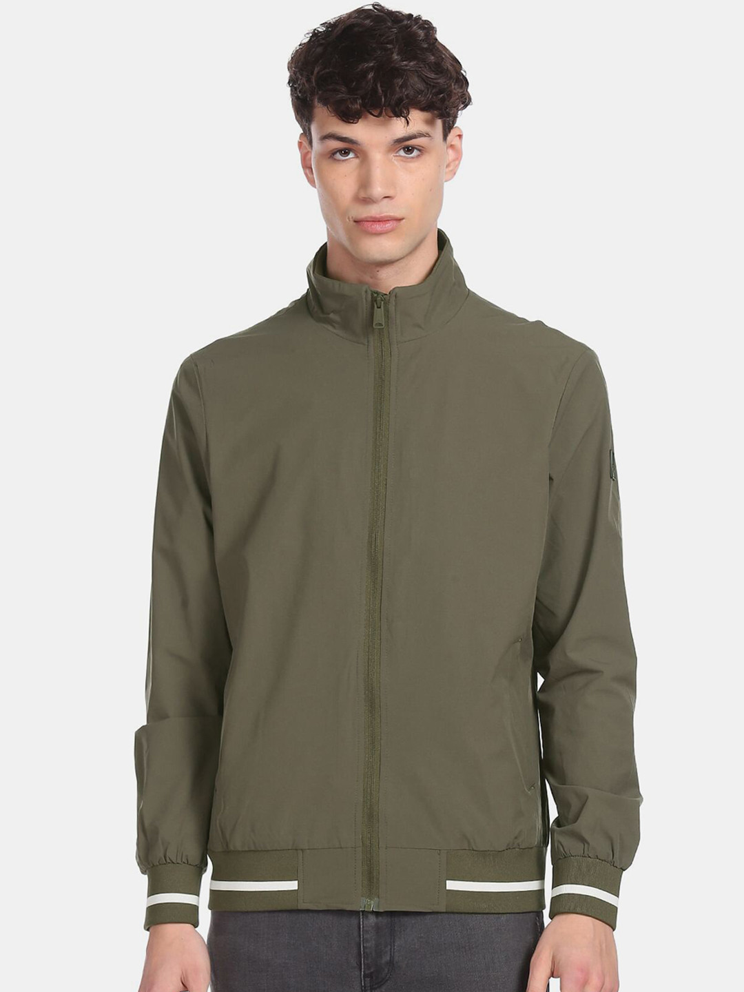 Arrow Sport Men Green Solid Bomber Jacket