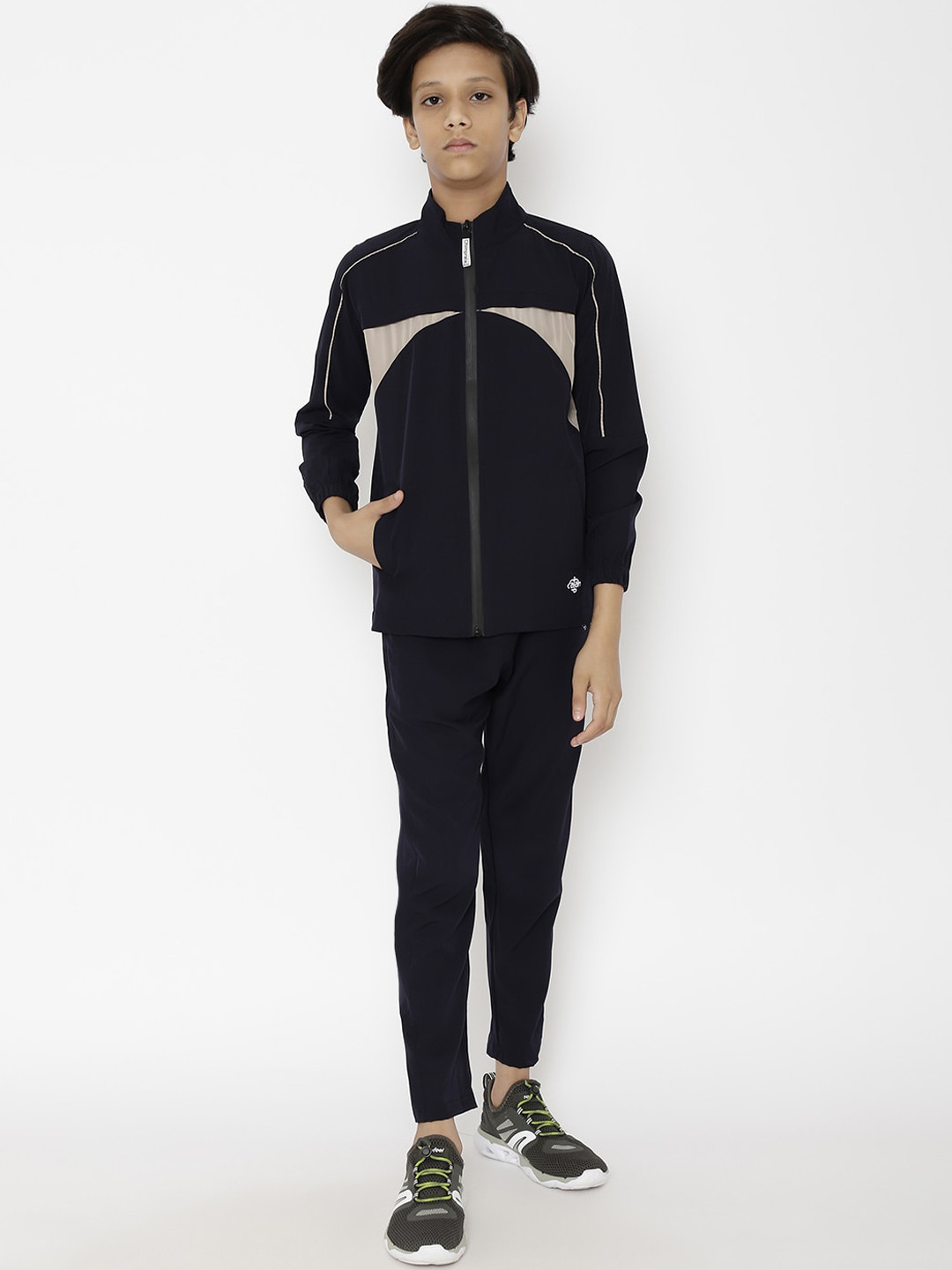 CHIMPRALA Boys Navy Blue & Beige Colourblocked Tracksuit