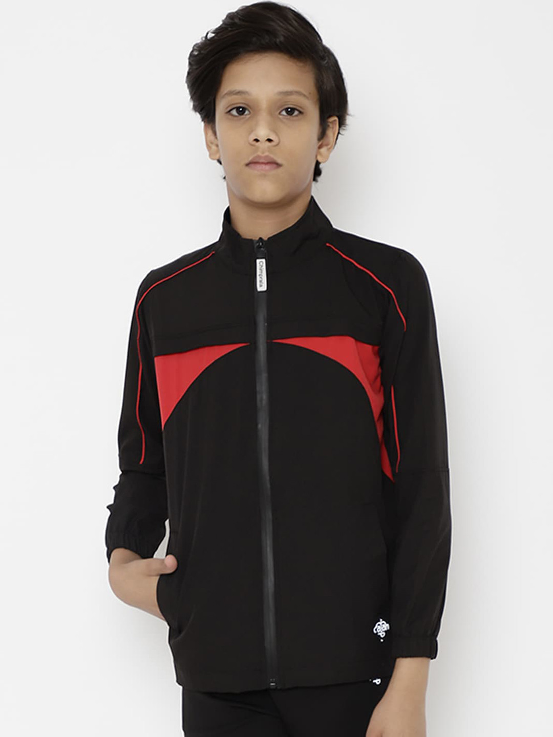 CHIMPRALA Boys Black Colourblocked Water Resistant Running Sporty Jacket