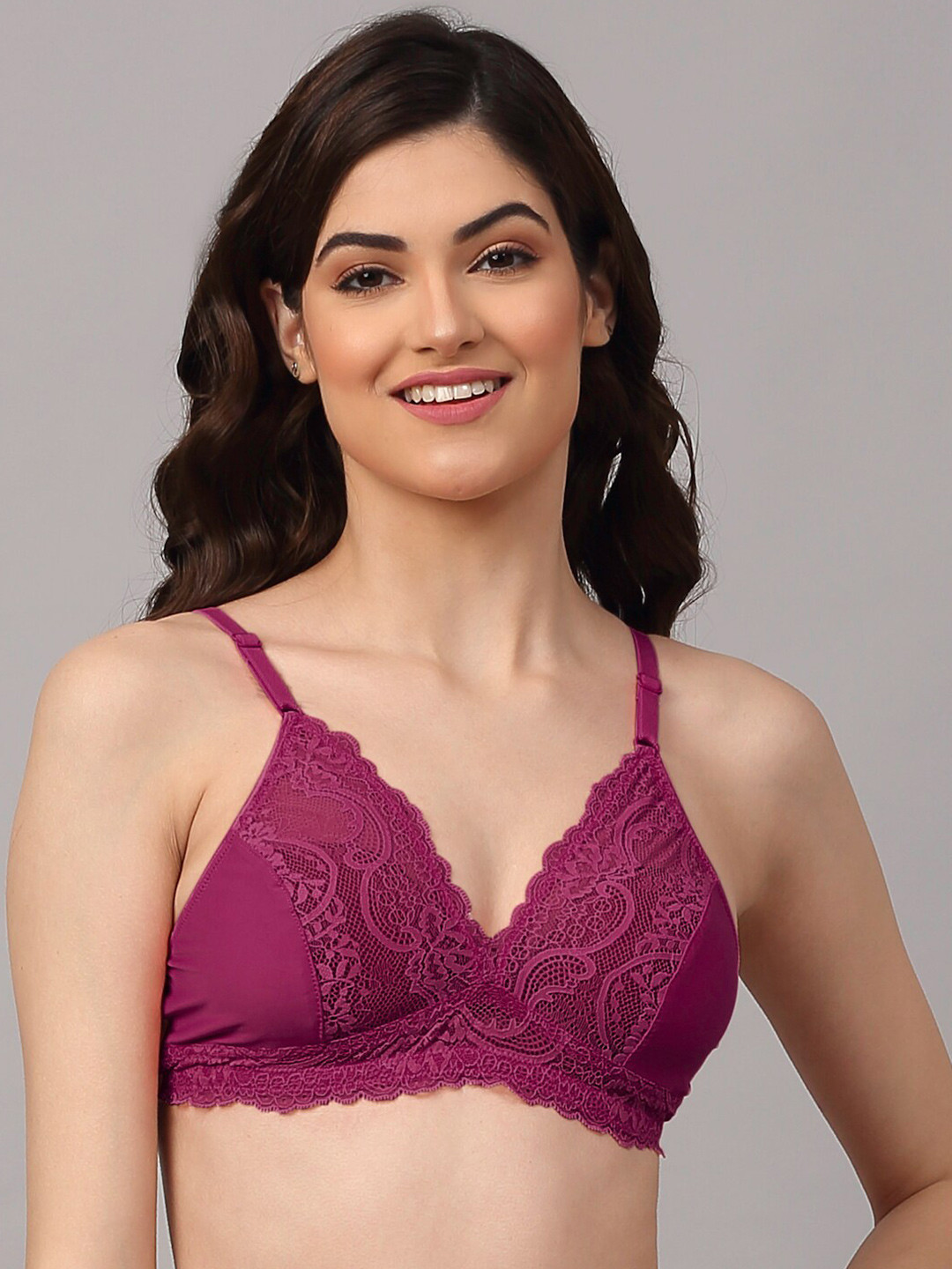 Aoba Purple Floral Lace Bralette Bra