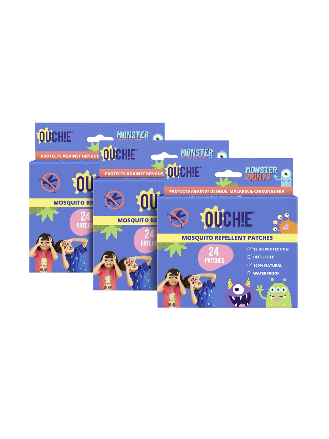 OUCHIE Monster Print Mosquito Repellent 72 Patches