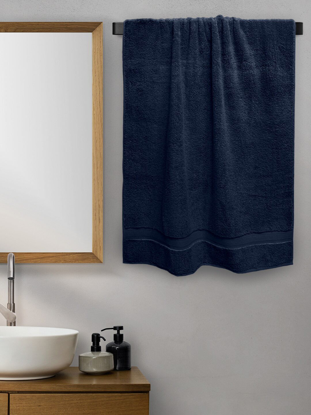 Aura Navy Blue Solid Cotton 650 GSM Bath Towel