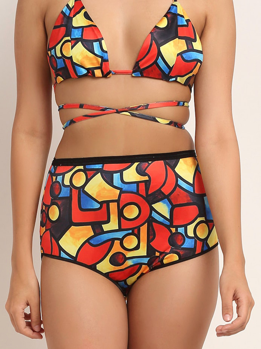 Aoba Women Red & Yellow Printed Swim Briefs