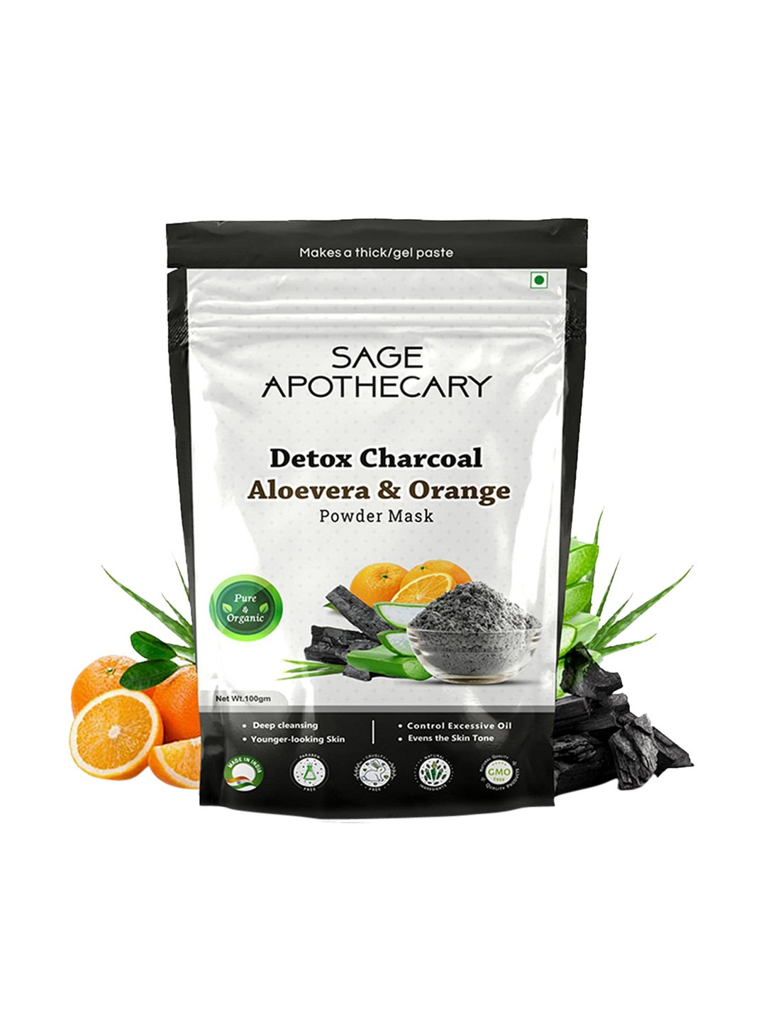 SAGE APOTHECARY Detox Charcoal Aloevera & Orange Face Powder Mask