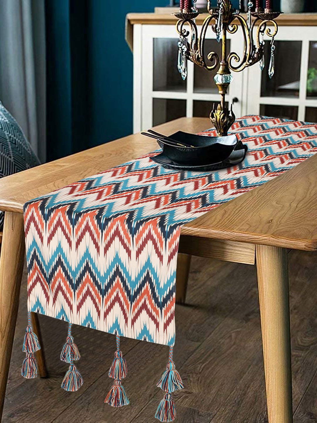 Mezposh Multicoloured Chevron Printed Polycotton 6-Seater Table Runner