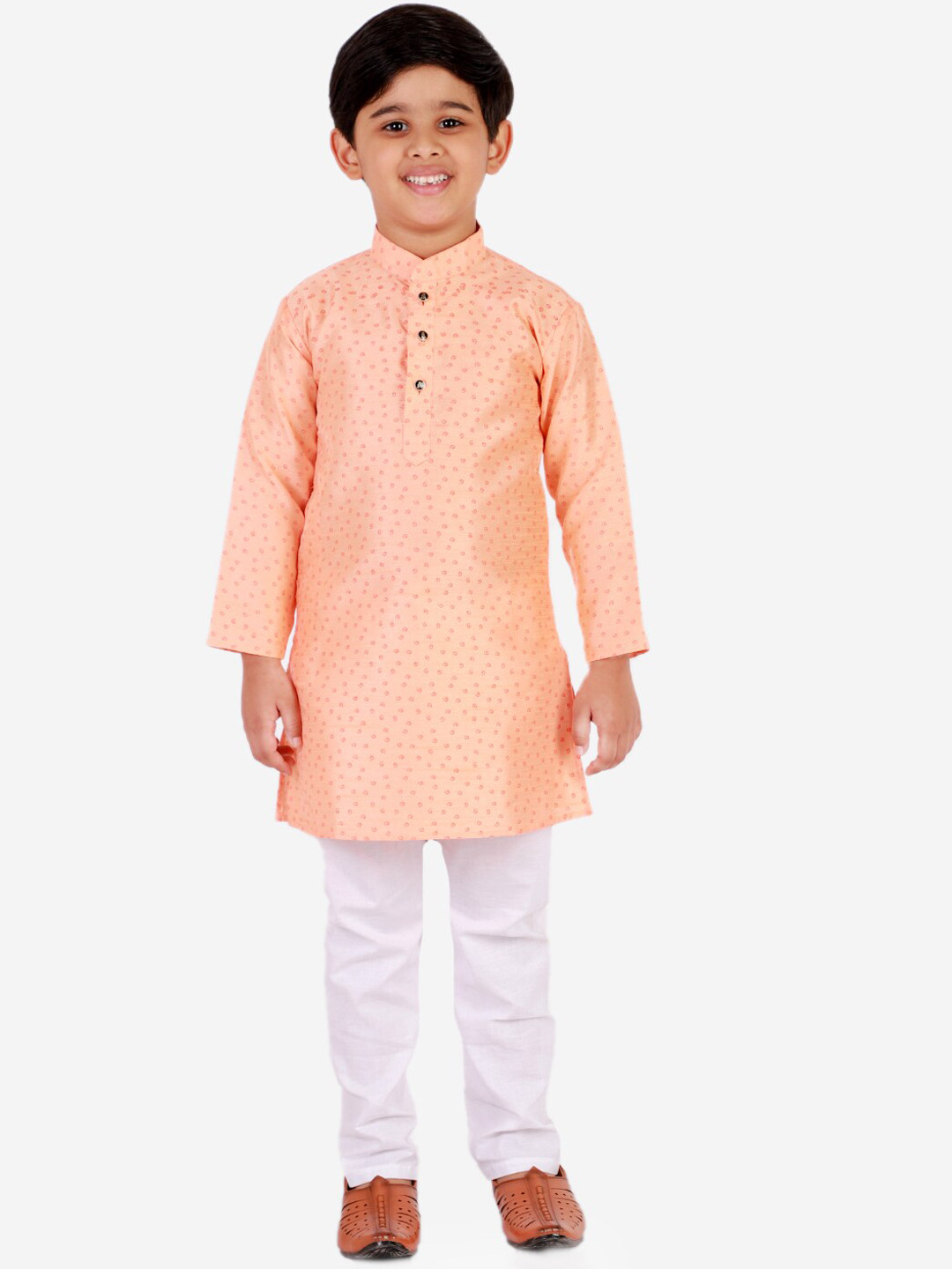 Pro-Ethic STYLE DEVELOPER Boys Peach-Coloured Printed Kurta with Churidar